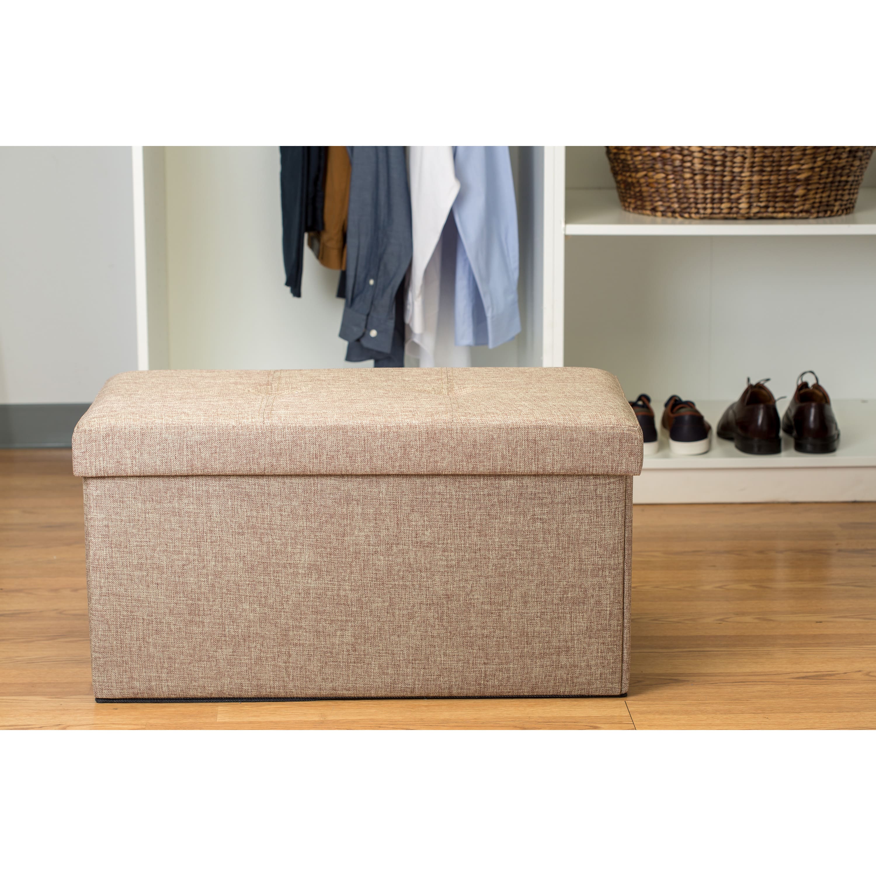 Simplify 30" Faux Linen Double Folding Storage Ottoman