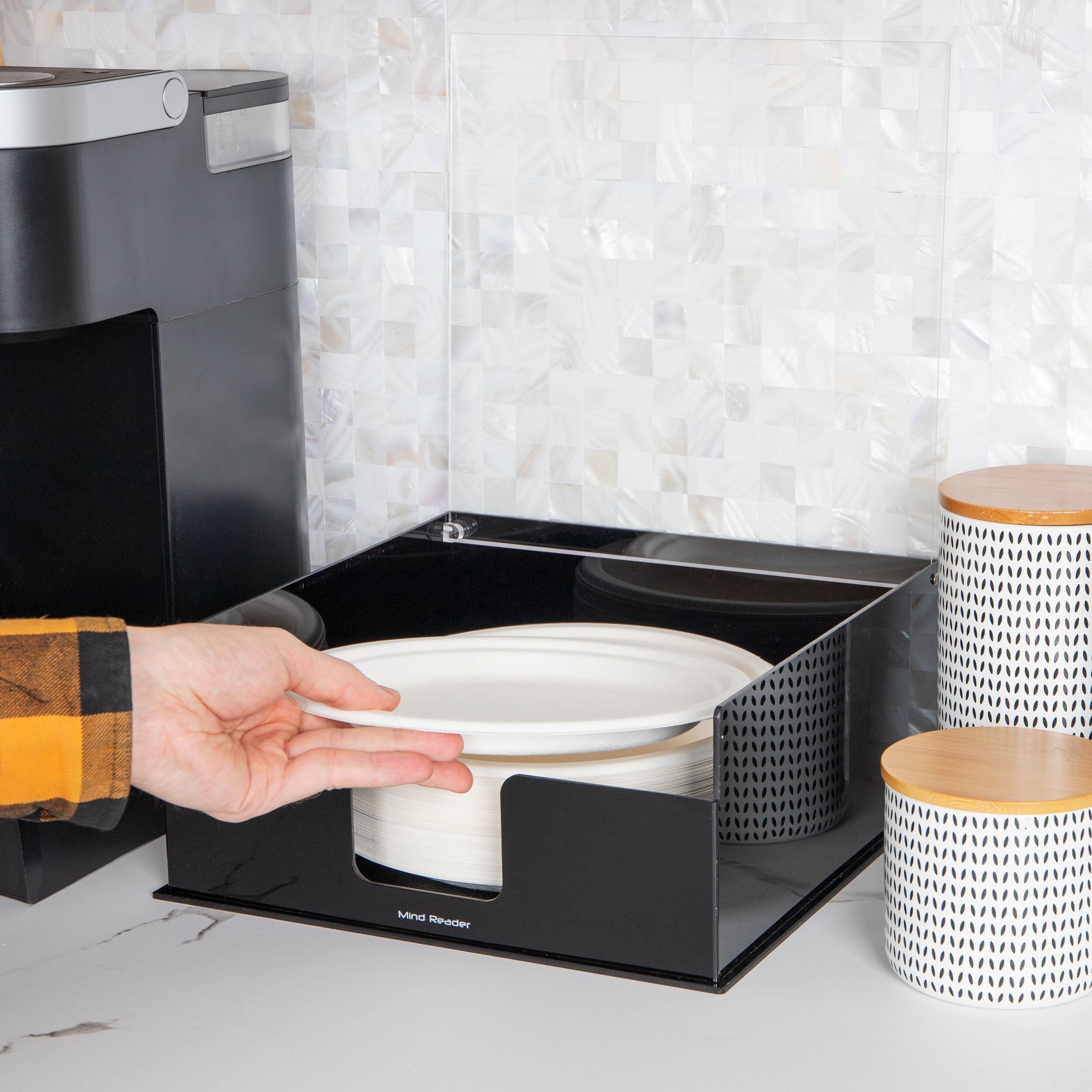 Mind Reader Foundation Collection Black Covered Plate Dispenser
