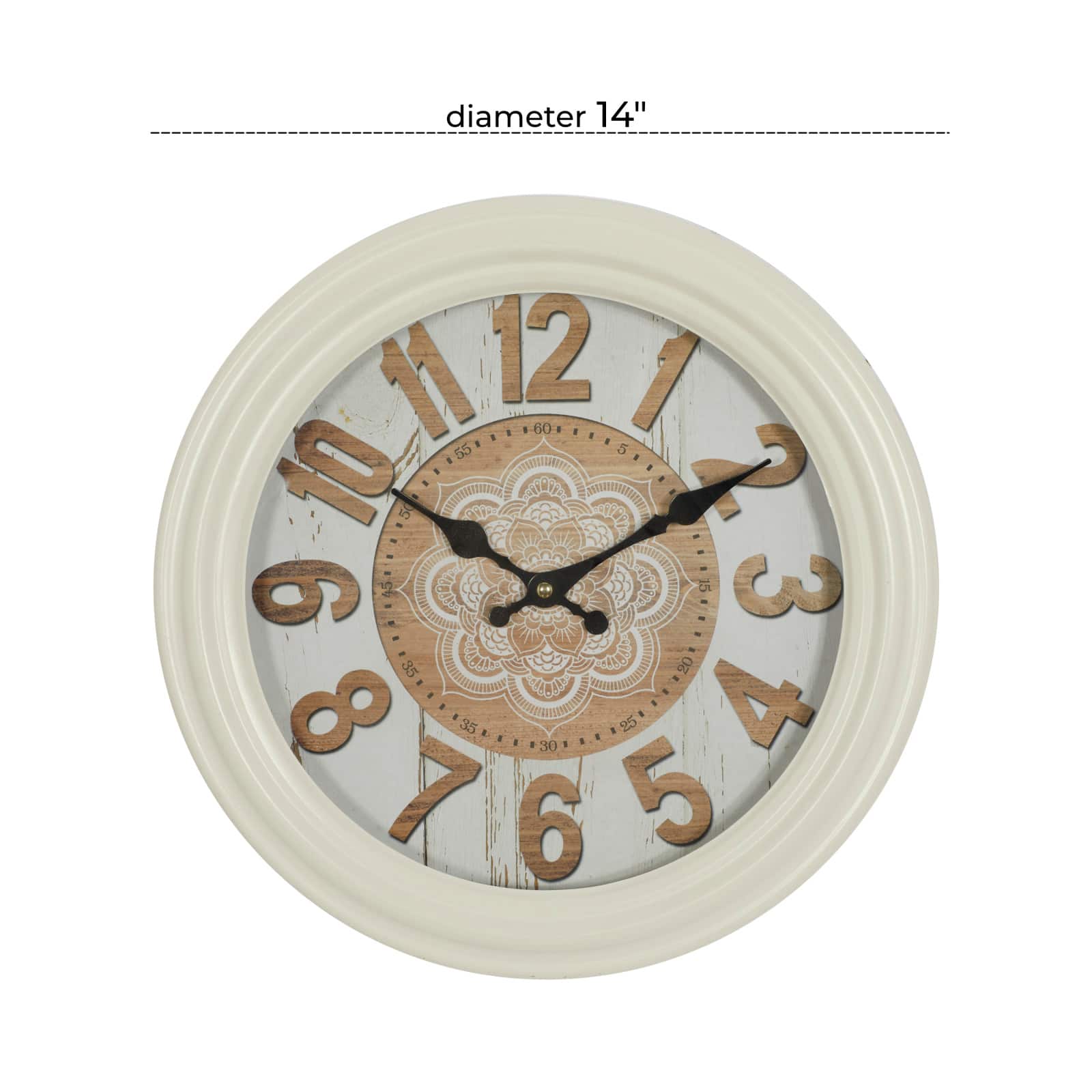 White Metal Farmhouse Wall Clock, 14" x 14" x 3"