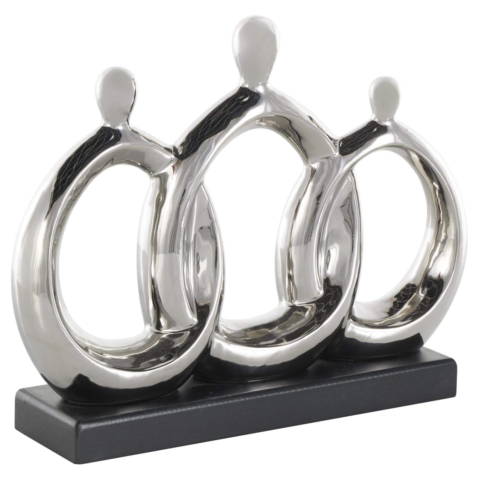 12" Silver Abstract Family Figures Decorative Sculpture with Black Rectangular Base