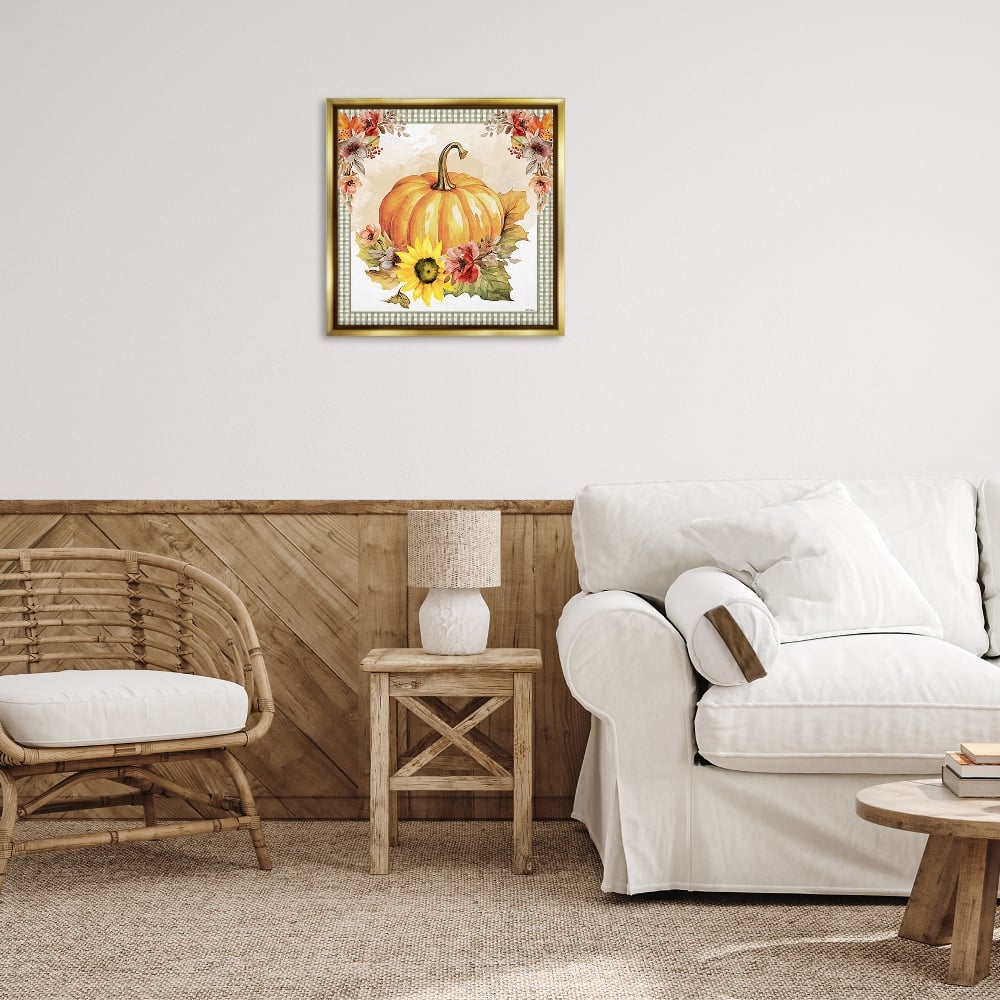 Stupell Industries Pumpkin with Flower Accent Floater Framed Art
