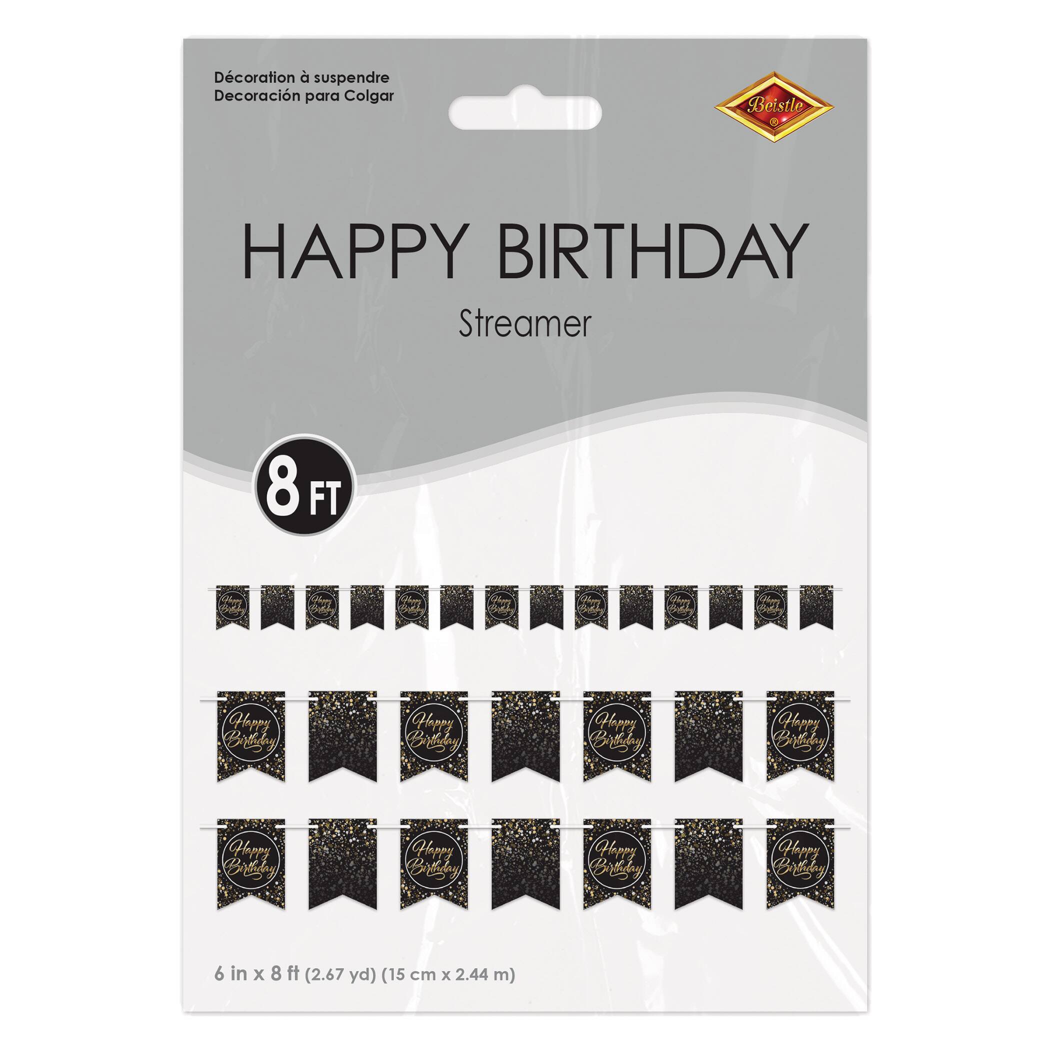 Beistle 8ft. Black, Gold & Silver Happy Birthday Streamer