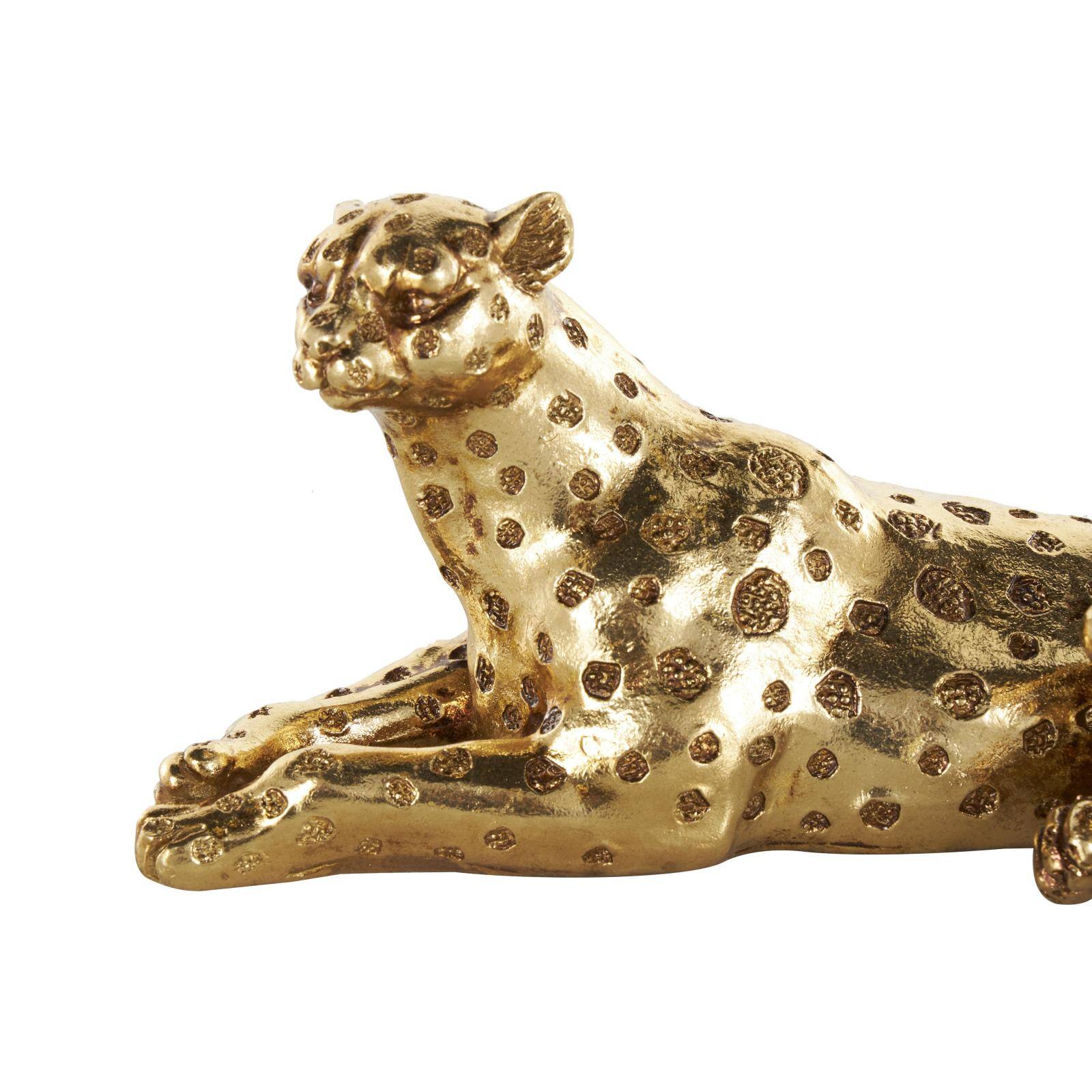 7.75" Gold Resin Laying Leopard Sculpture with Textured Spots
