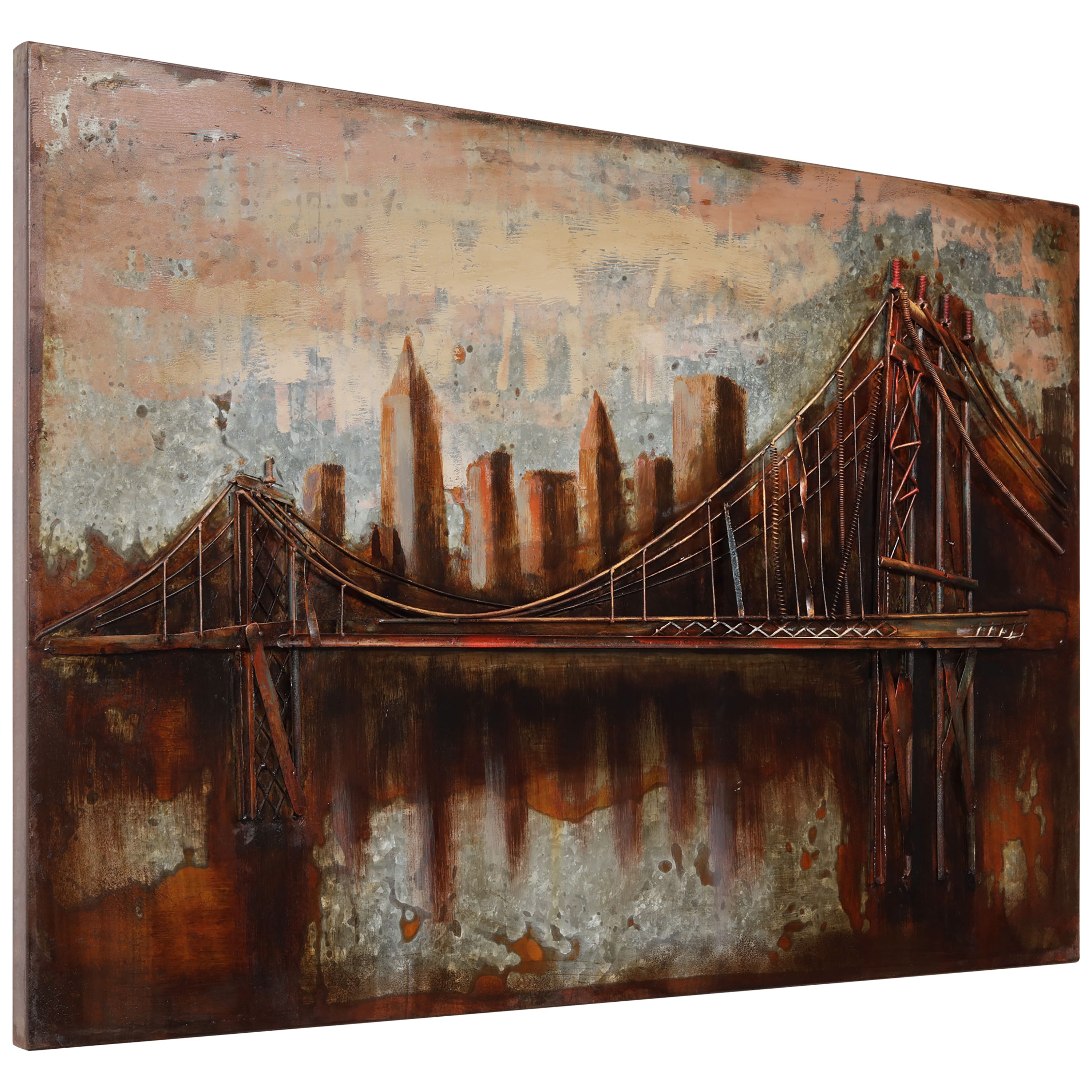 Empire Art Direct 48" x 32" Bridgescape Mixed Media Iron Dimensional Sculpture Wall Art