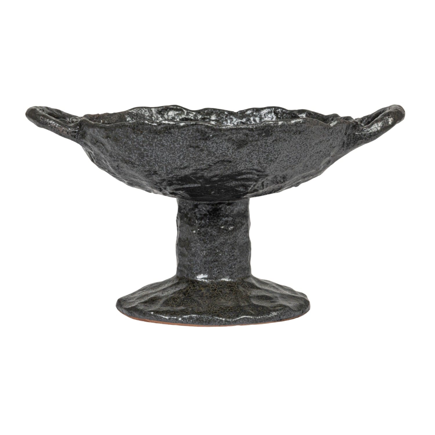 Hello Honey® 9.5" Black Stoneware Footed Plate with Handles & Reactive Glaze