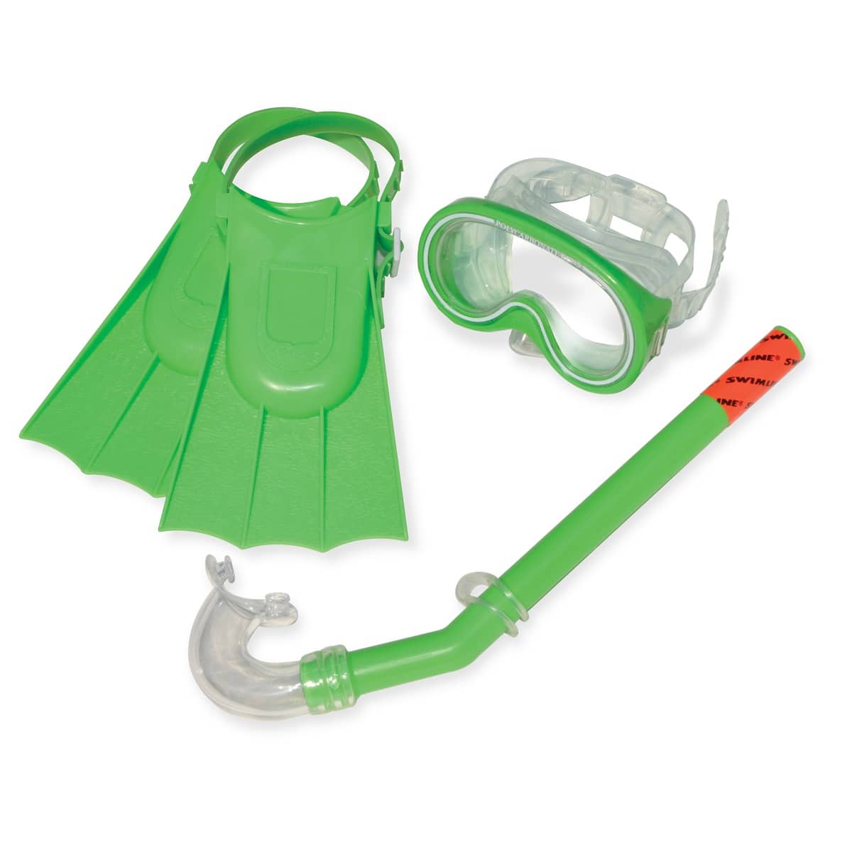 Set of 3 Green Recreational Mask  Snorkel and Fins For Children - 12.75"