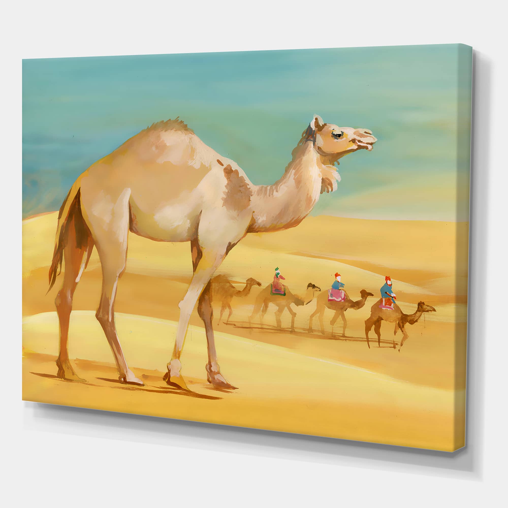 Designart - Camels In Desert - Farmhouse Canvas Wall Art Print