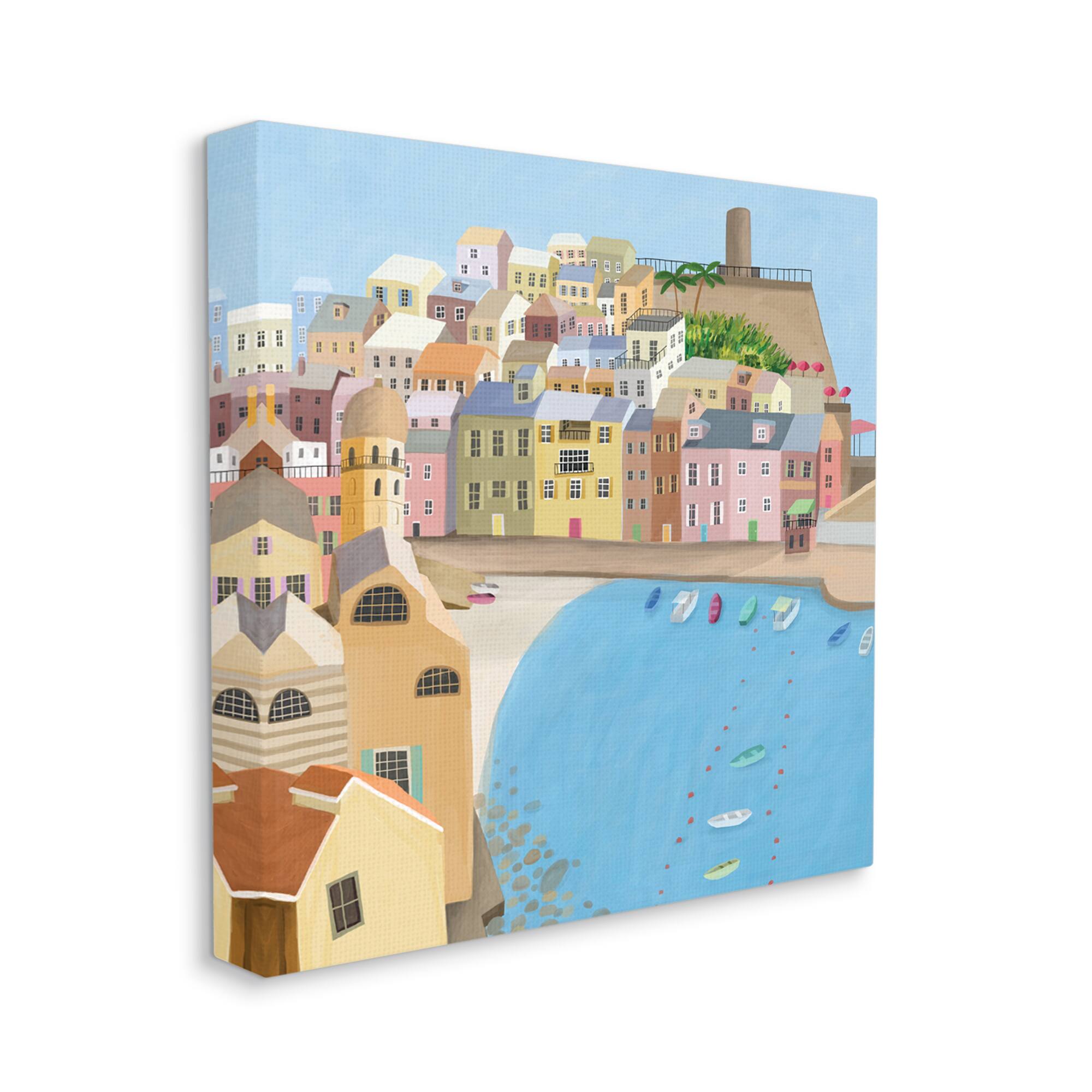 Stupell Industries Italian Seaside Architecture Coastal City Port Canvas Wall Art