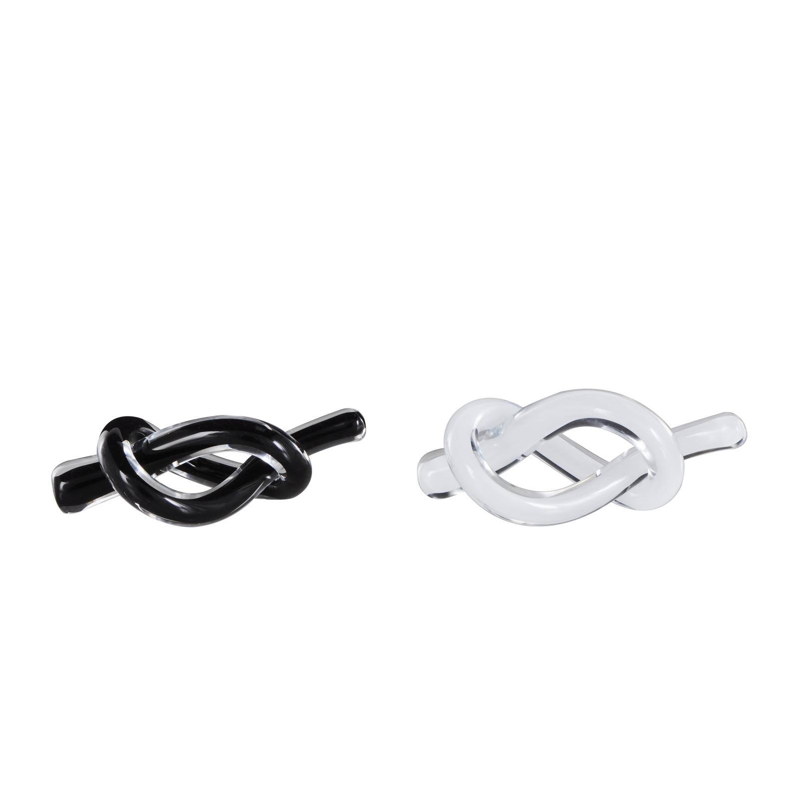8.3" Black & White Glass Handmade Knot Sculptures, 2ct.