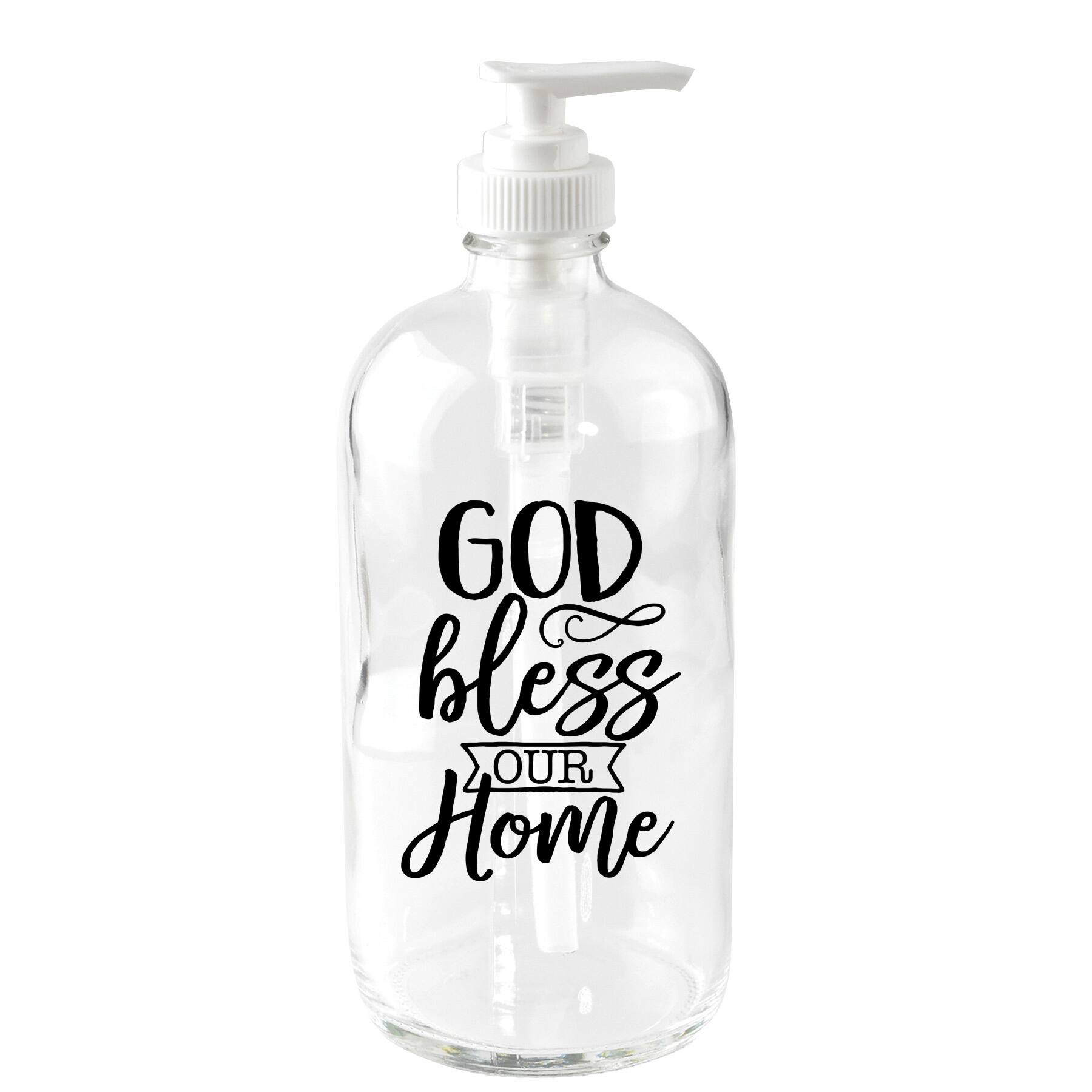 God Bless Our Home Glass Soap Dispenser