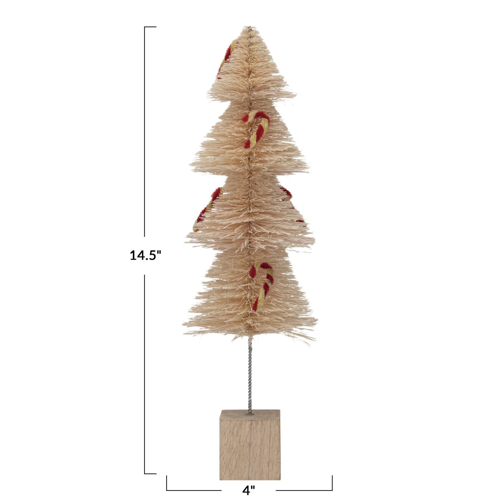 Hello Honey® Natural Sisal Bottle Brush Tree with Chenille Candy Cane & Wood Base