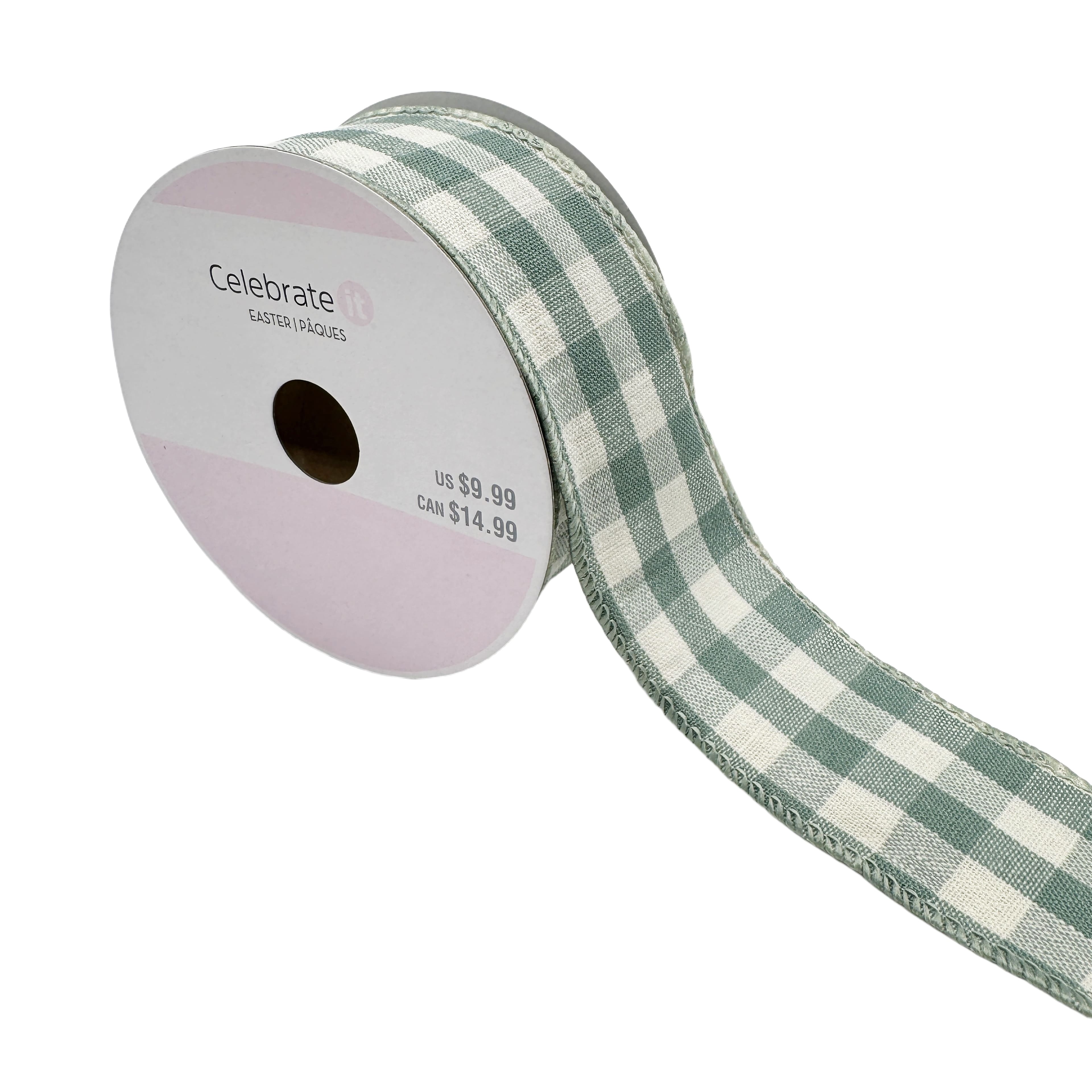 1.5" x 10yd. Green & White Plaid Wired Ribbon by Celebrate It®