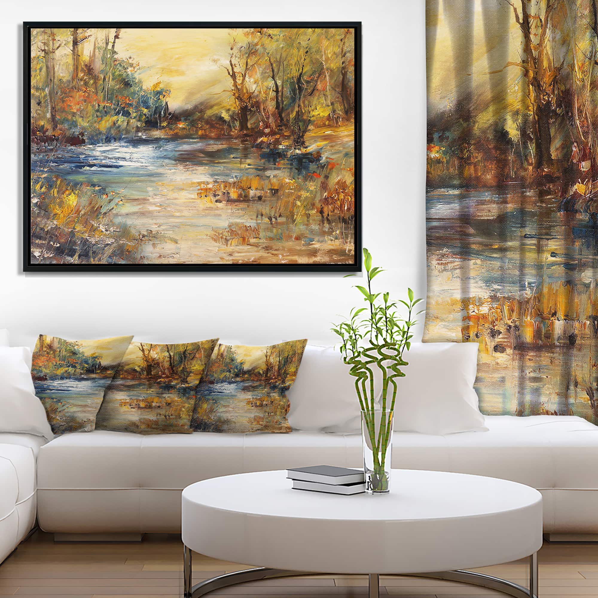 Designart - Stream in Forest Oil Painting