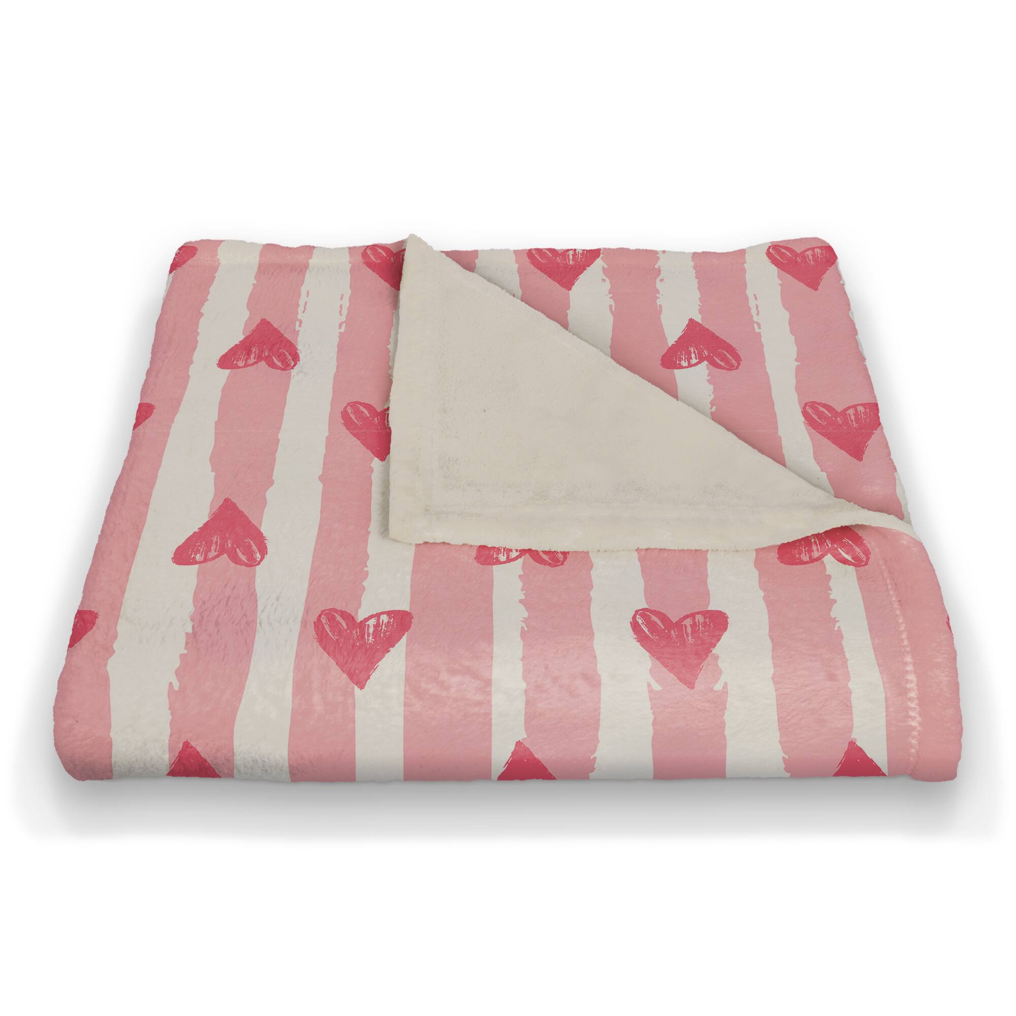 Heart Stripe Pattern 50" x 60" Coral Fleece Blanket