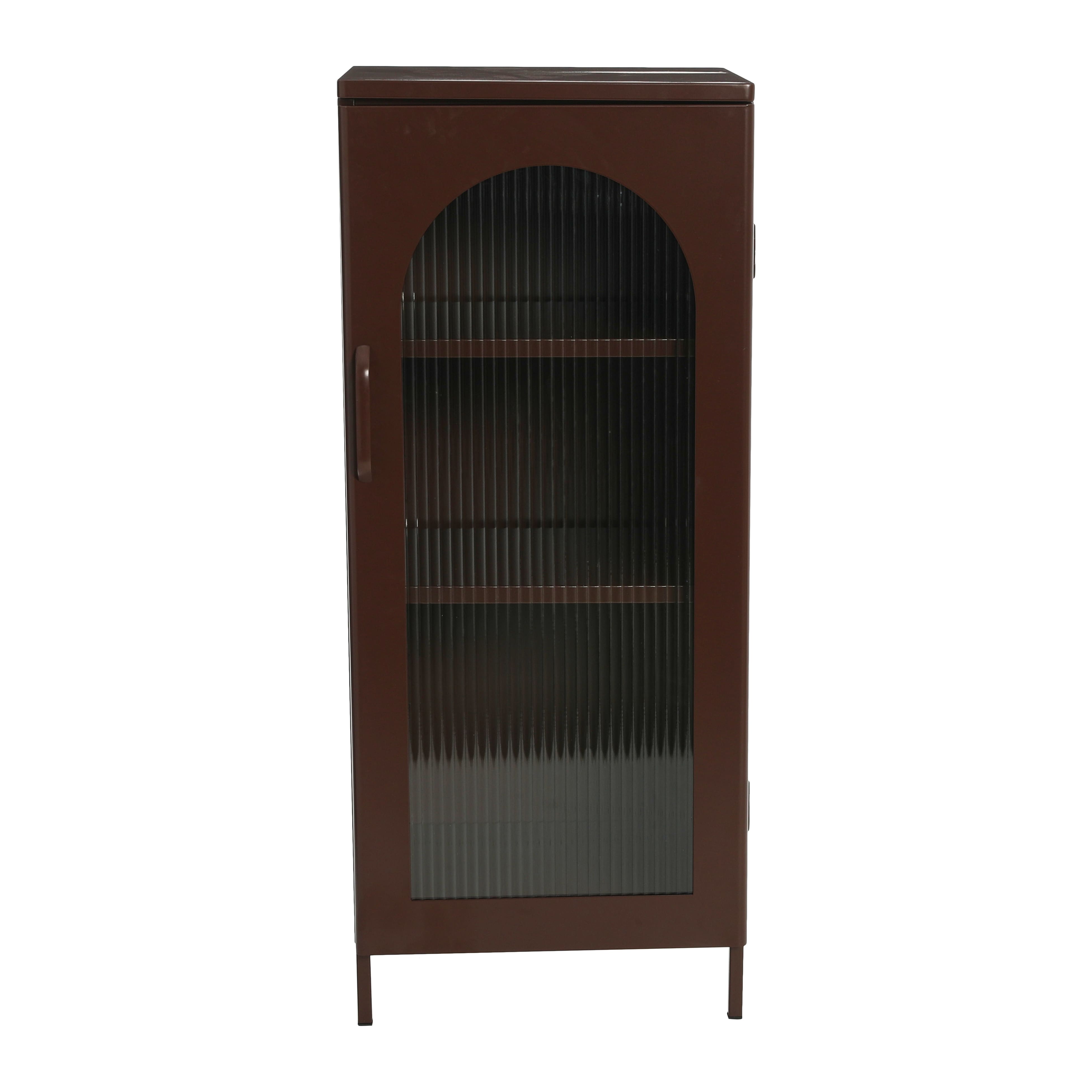 Hello Honey® 40" Solstice Narrow Metal Accent Cabinet with Adjustable Storage Shelves and Arched Glass Door