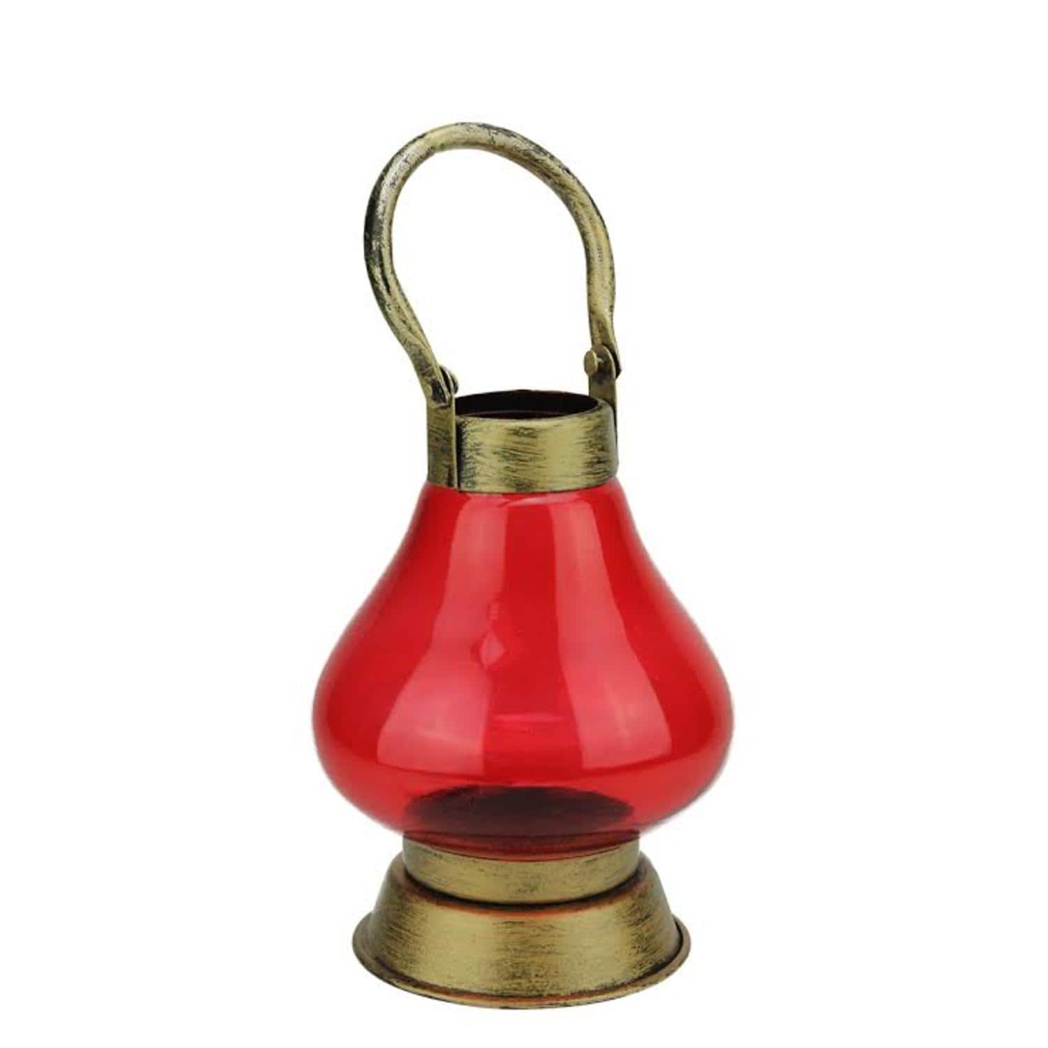 8" Decorative Indian Inspired Transparent Red Glass Tea Light Holder