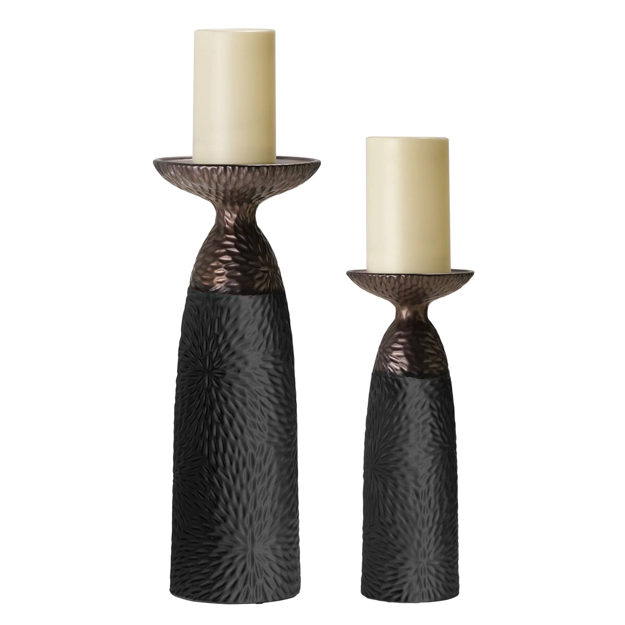 American Art Decor Twin Crucibles 2-Piece Table Top Candle Holder Set in Black - 15.25" x 4.5", 15.25" x 4.5"