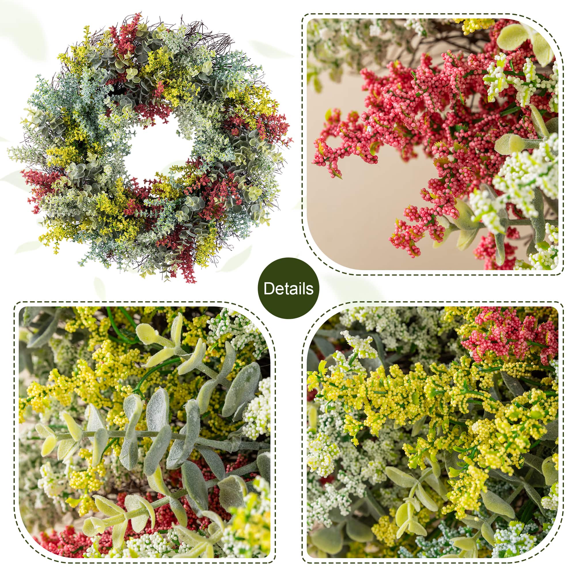 Glitzhome® 24" Mixed Floral Eucalyptus Wreath with Black Metal Hanger