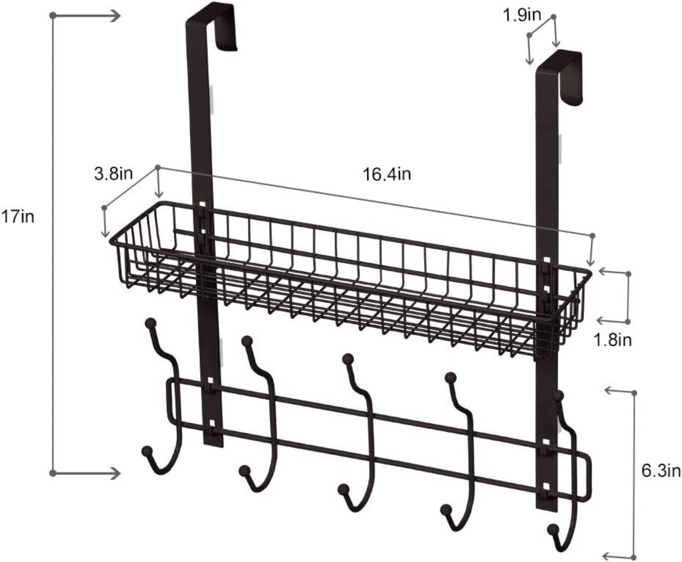 17" Over the Door Hook Hanger with Mesh Basket