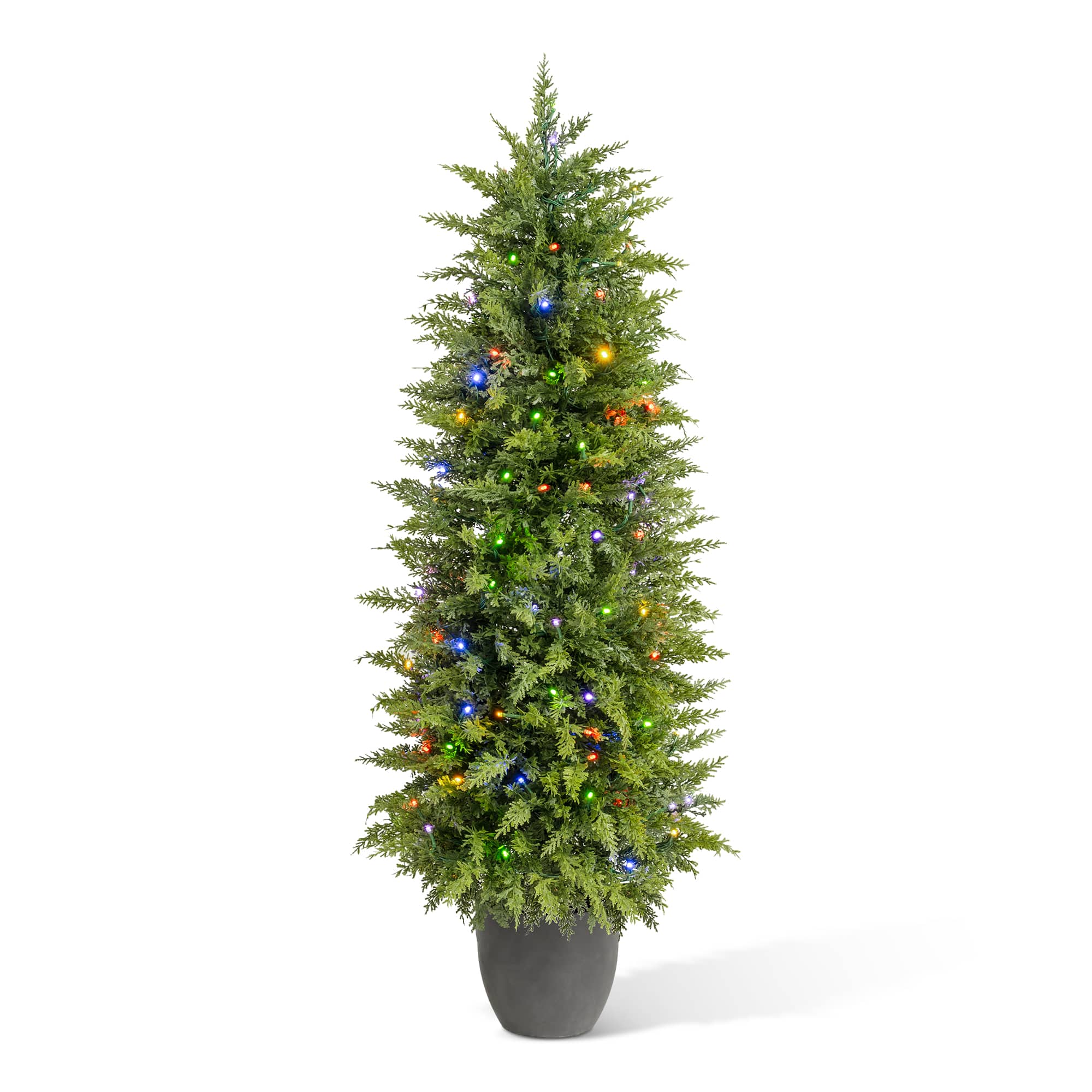 Glitzhome® 4ft. Pre-Lit Cedar Artificial Christmas Porch Tree, Warm White & Multicolor LED Lights