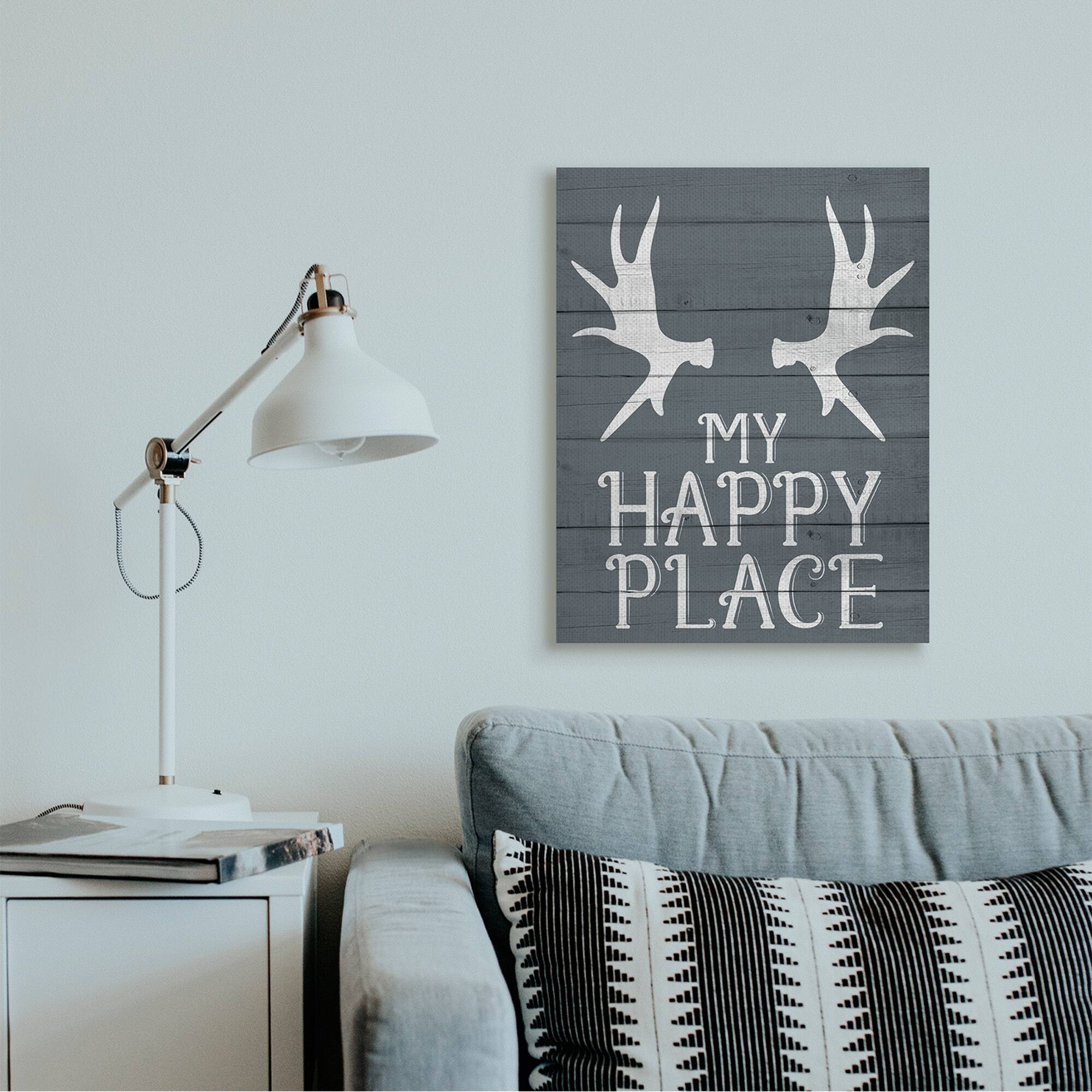 Stupell Industries Rustic My Happy Place Large Elk Antlers Canvas Wall Art
