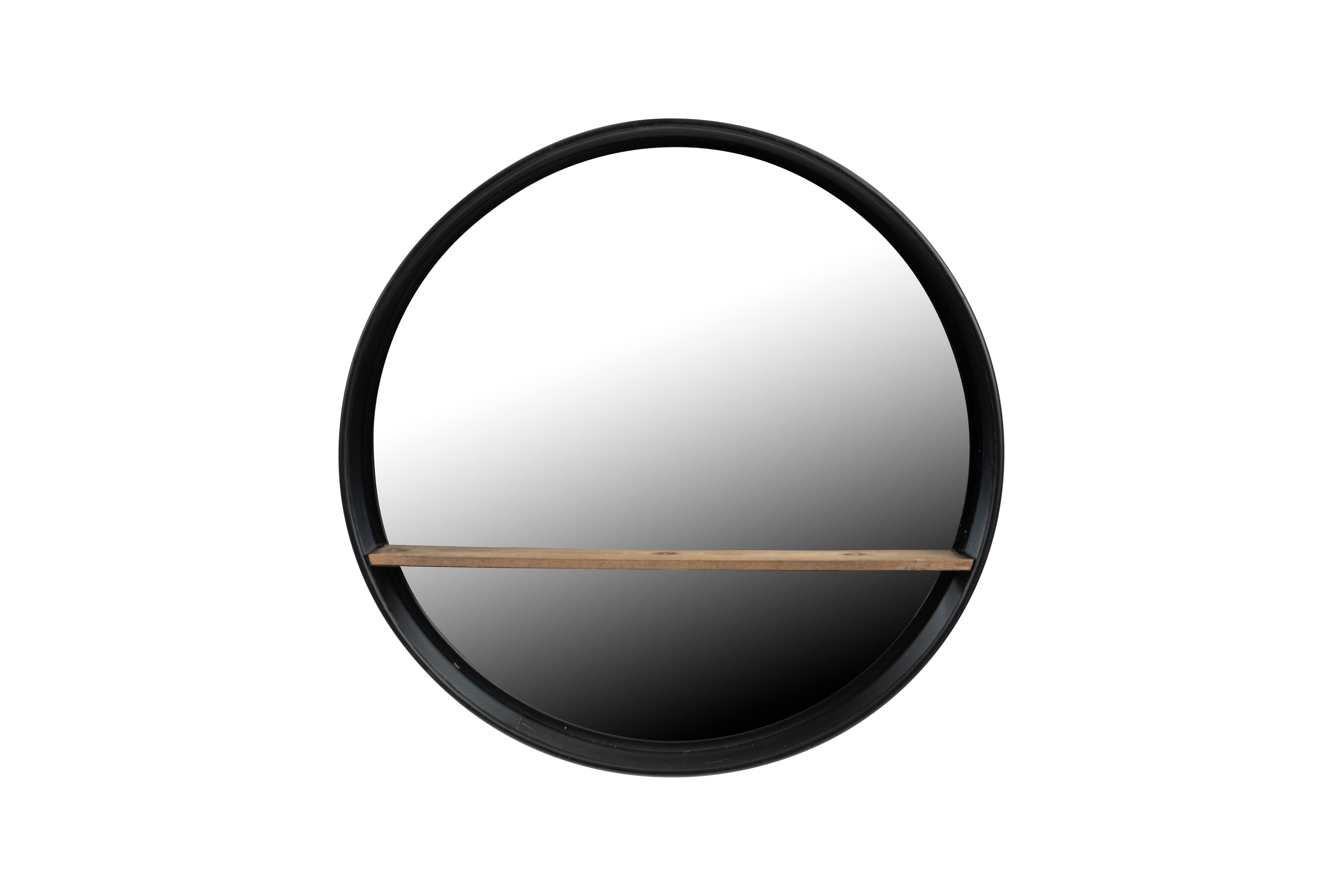 Hello Honey® Modern Round Metal Framed Wall Mirror with Shelf