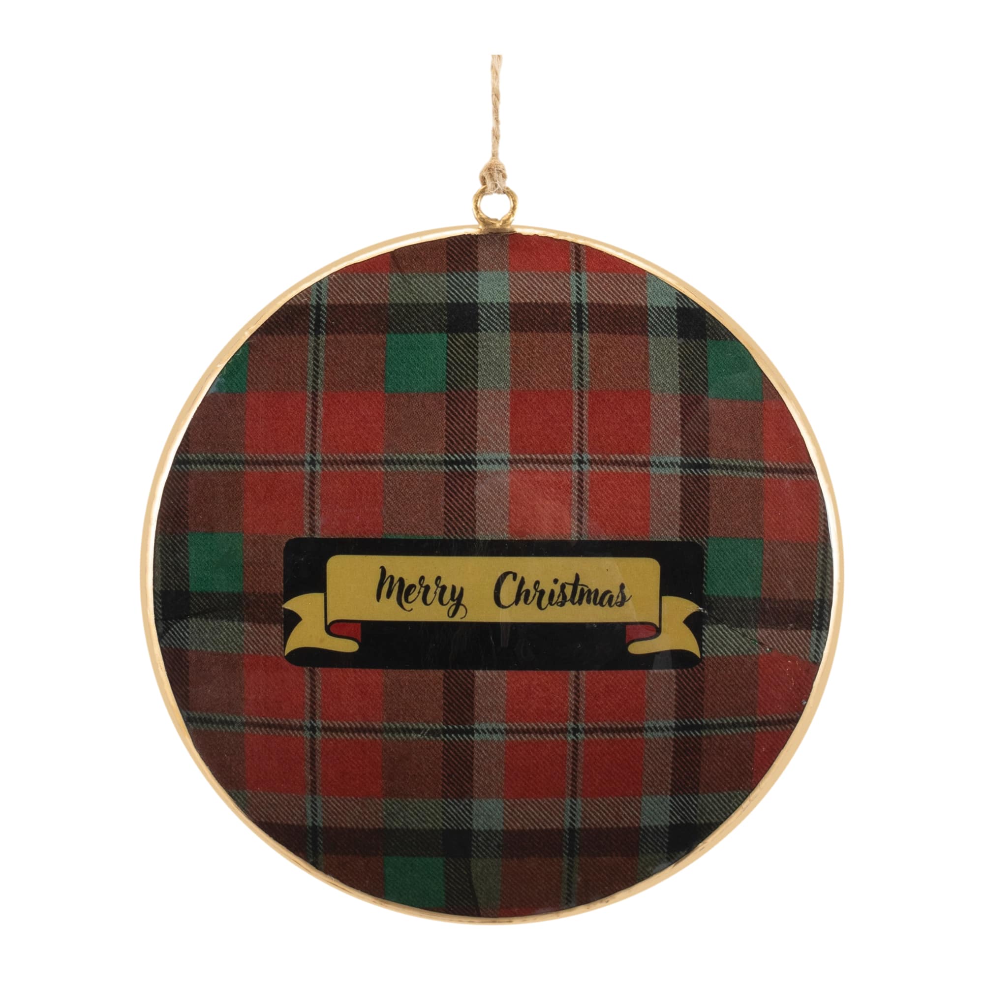 Metal Deer and Pine Tree Plaid Disc Ornament Set