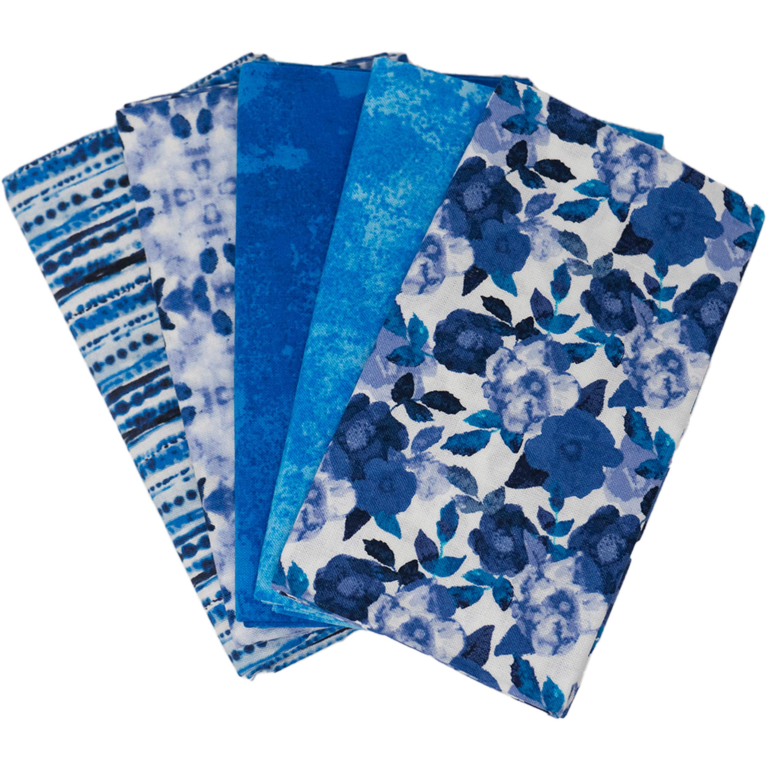 SINGER 18" x 21" Blue Floral Print Cotton Fabric Bundle