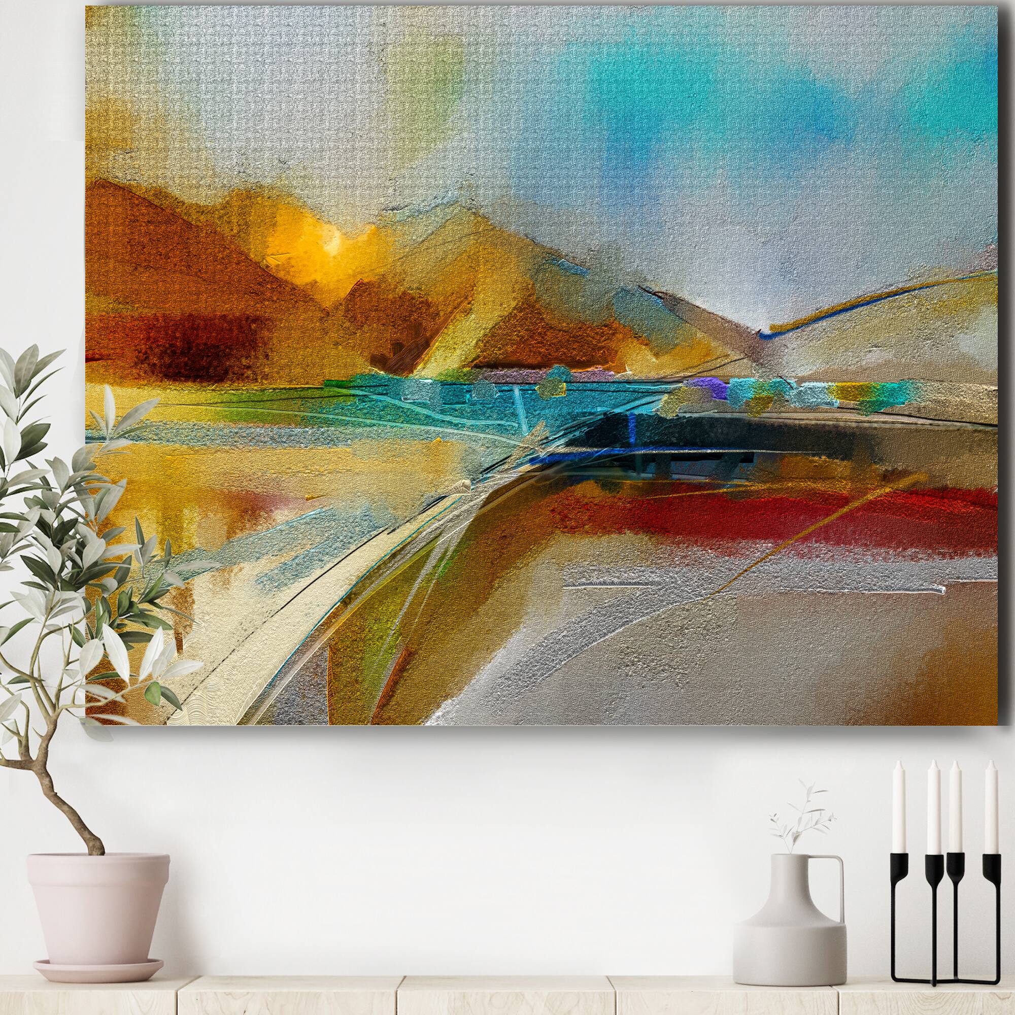Designart - Impressionist Mountscape With River I - Modern Canvas Wall Art Print