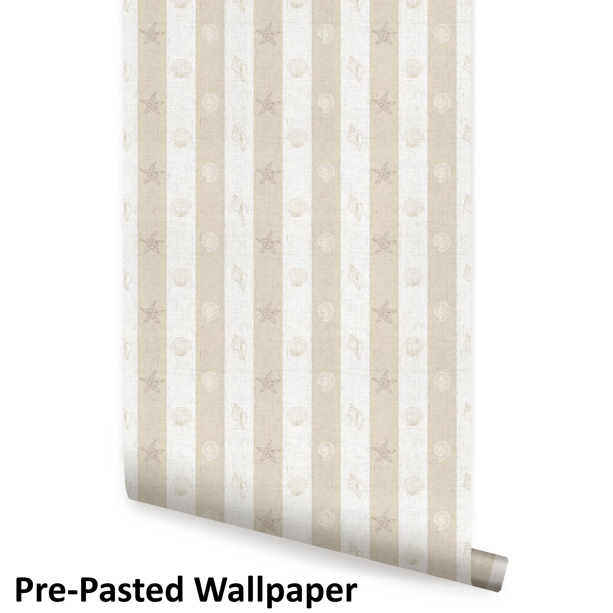 Simple Shapes Coastal Stripe Shell Pre-Pasted Wallpaper Rolls, 2ct.