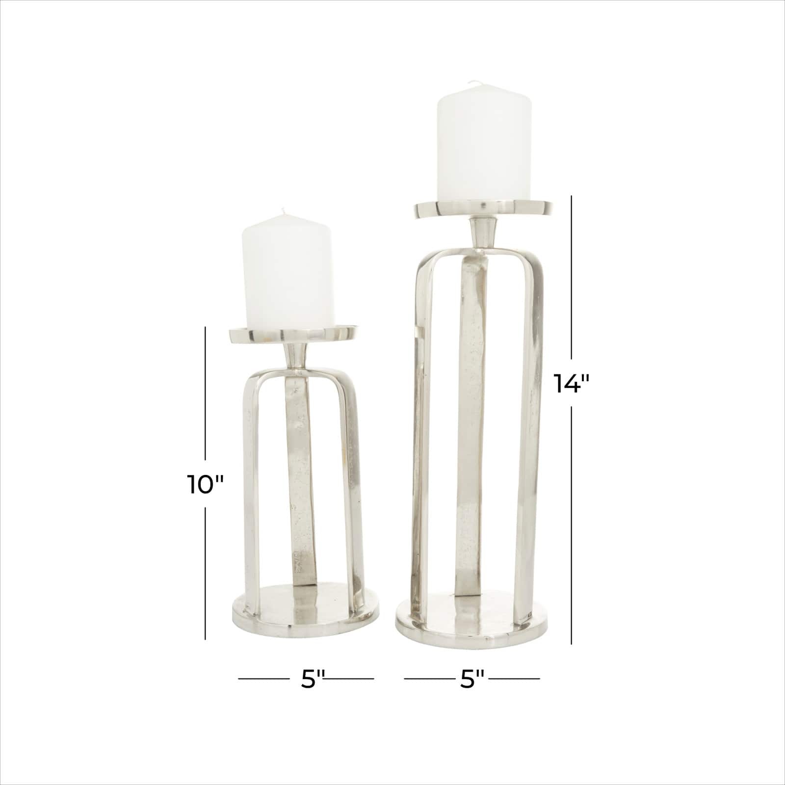 Silver Aluminum Modern Candle holder 14",10"
