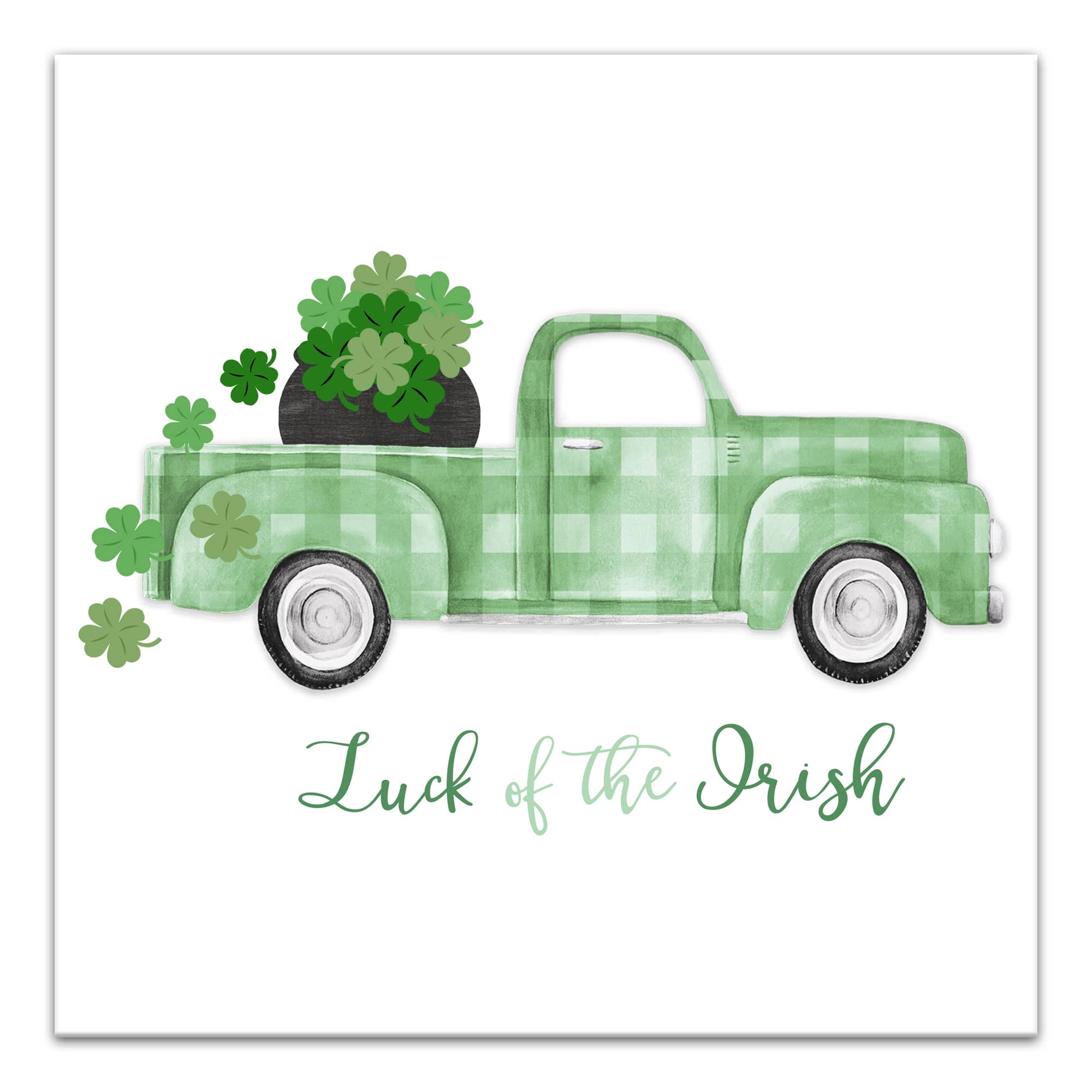 Plaid Green Truck Luck 2 Canvas 24" x 24" Canvas Wall Art