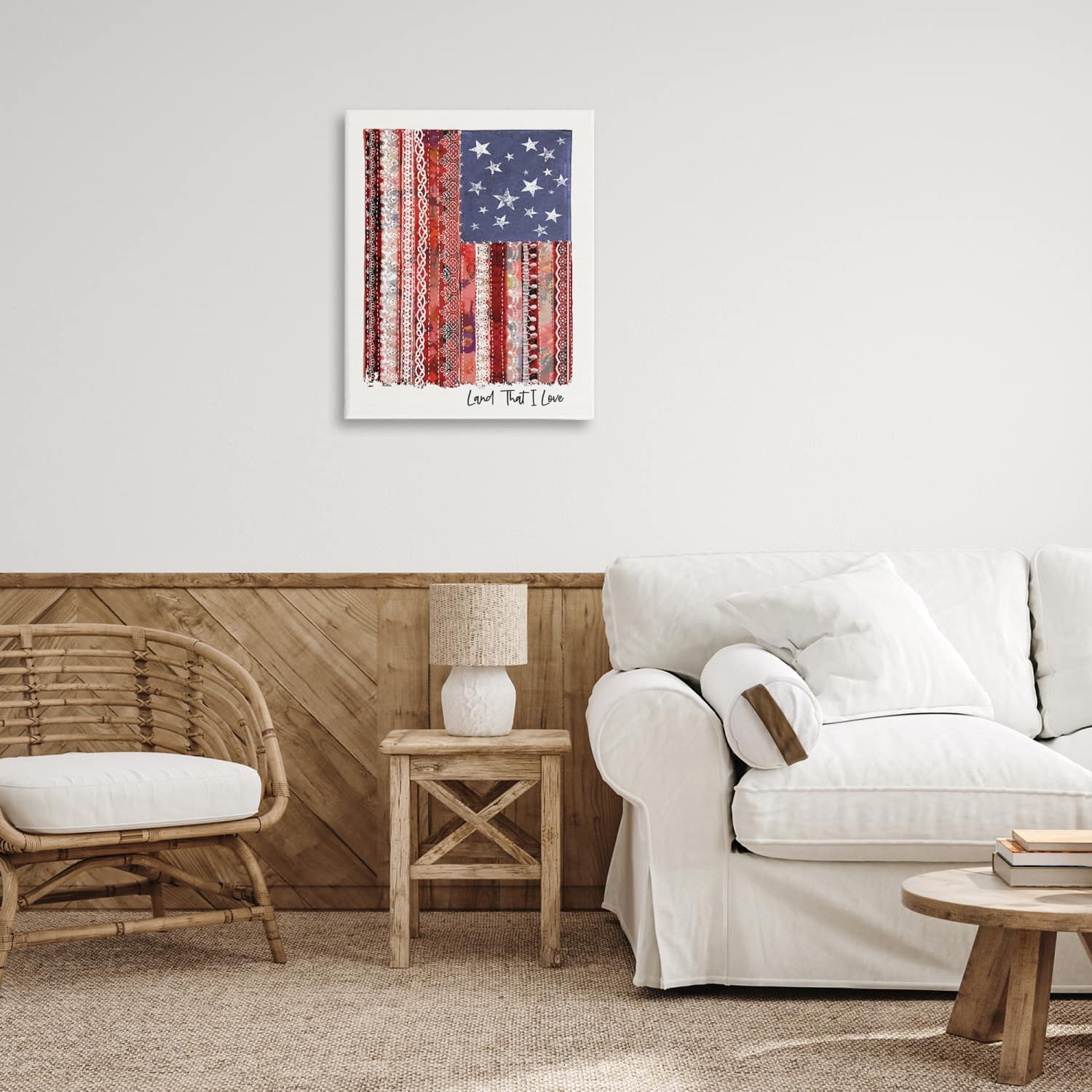 Stupell Industries Land That I Love Phrase Macrame American Flag Canvas Wall Art
