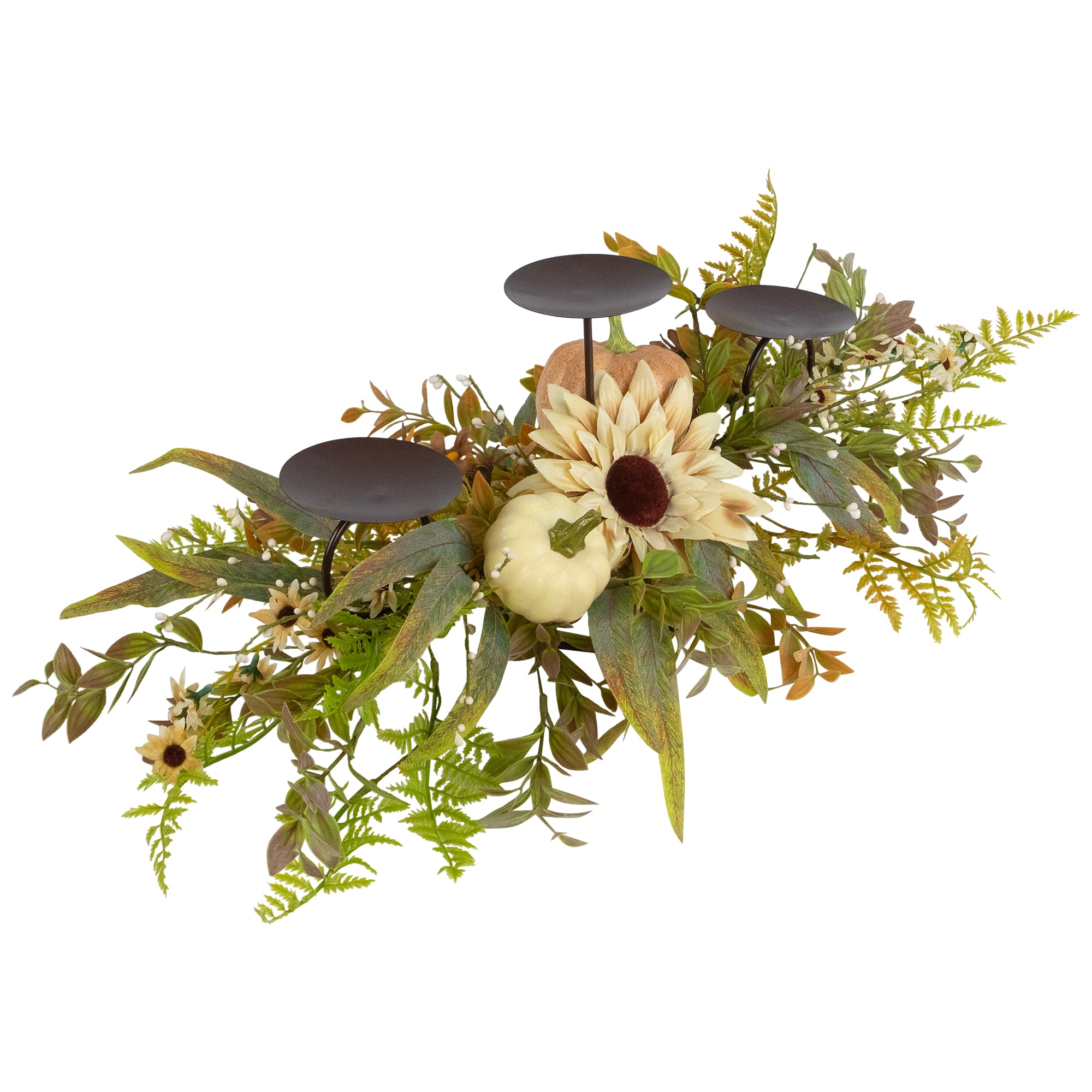 28" Sunflower & Pumpkins Fall Harvest Triple Candle Holder