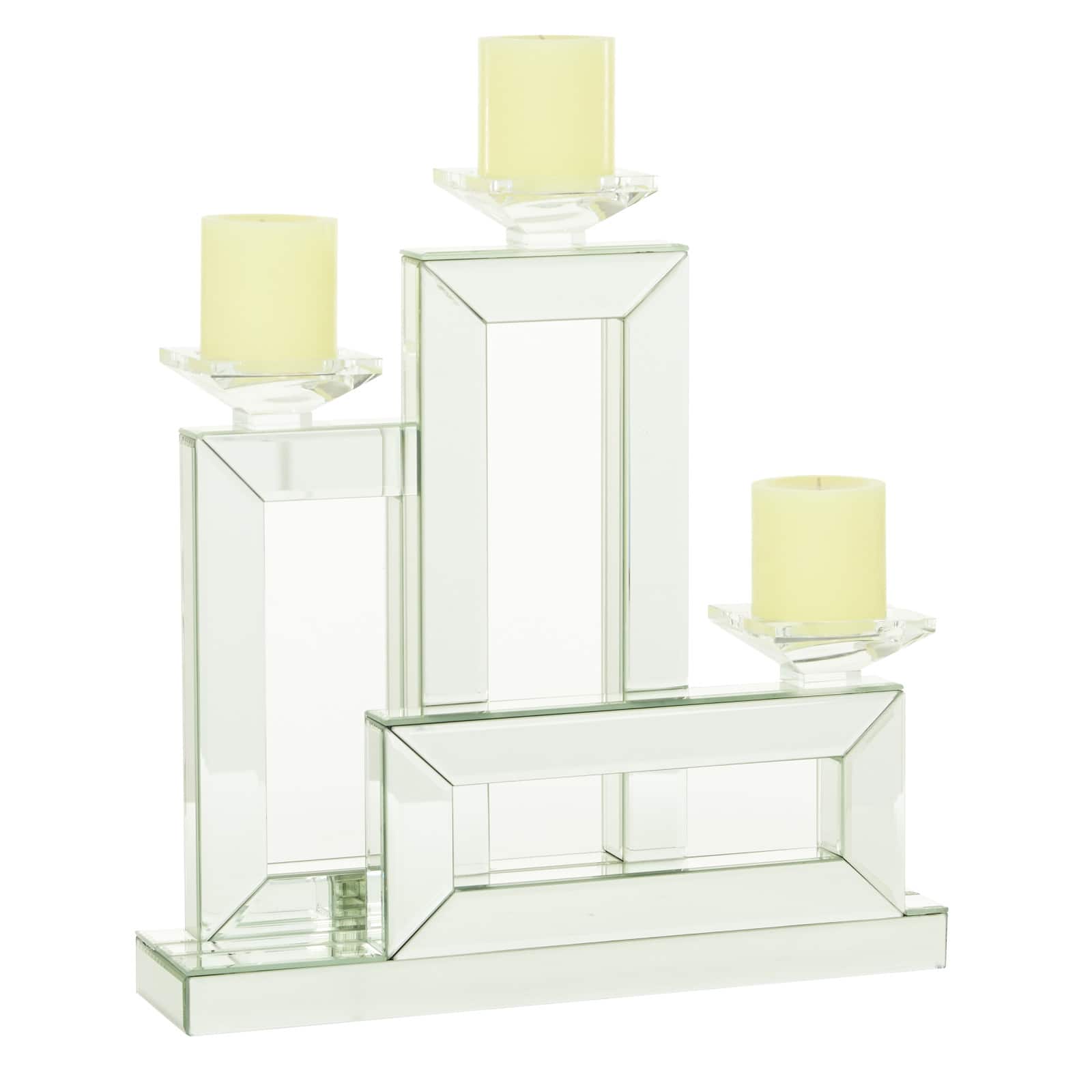 17" Silver Wood Glam Candlestick Holder