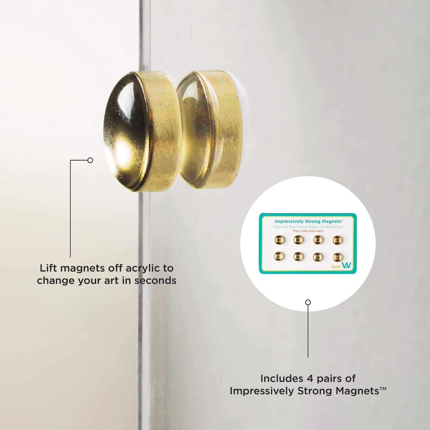 Wexel Art Easy Change Memo Board + Magnets with Gold Hardware