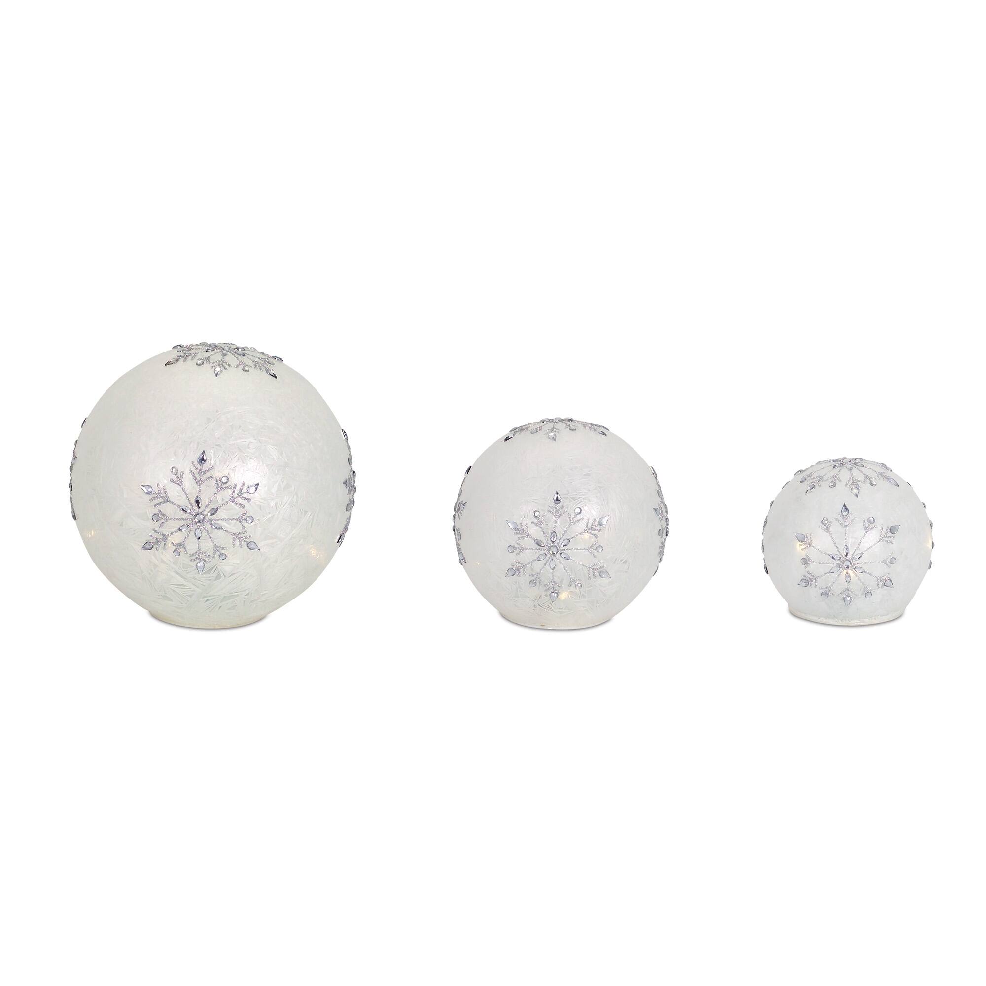 Melrose White & Silver LED Frosted Snowflake Jewel Globe Set