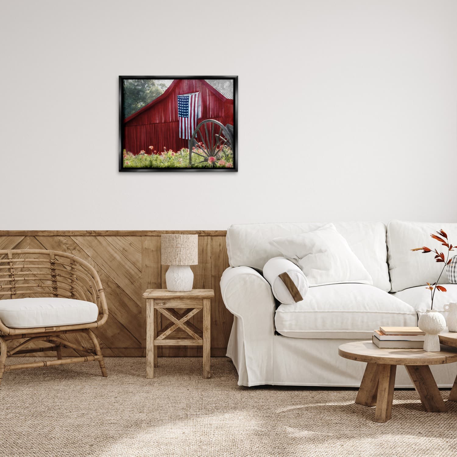 Stupell Industries Red Barn with American Flag Floater Framed Art