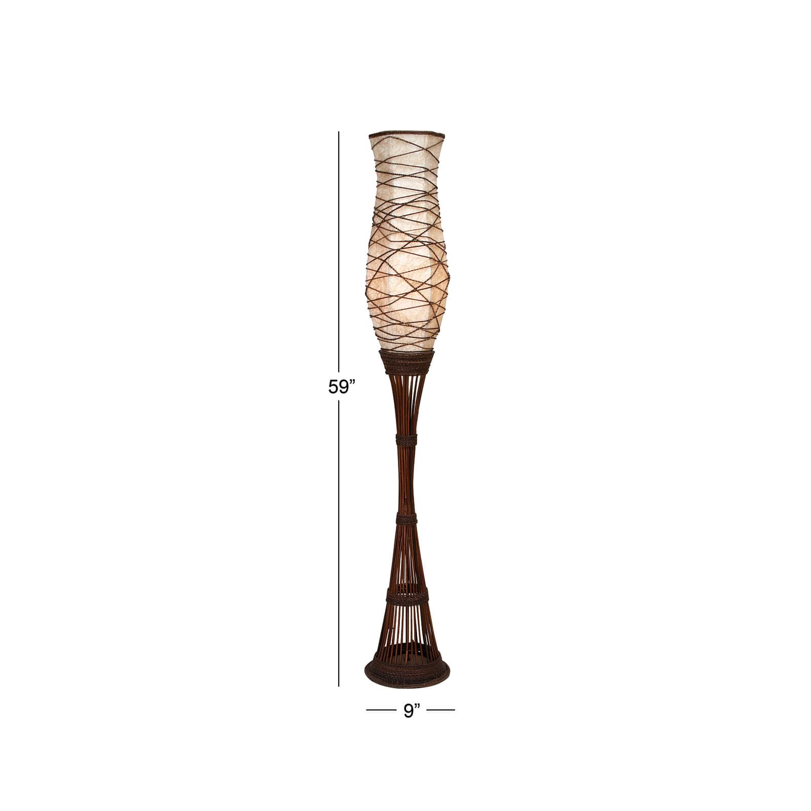 Brown Bamboo and Iron Traditional Floor Lamp, 59" x 10" x 10"