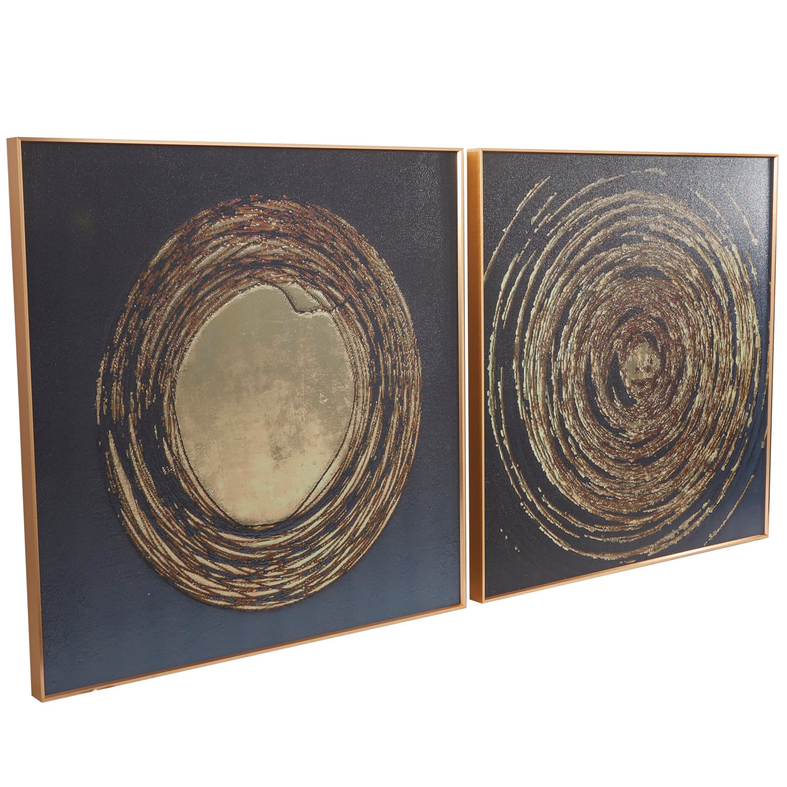 CosmoLiving by Cosmopolitan Gold Porcelain Swirl Starburst Framed Wall Art with Gold Aluminum Frame Set of 2 32", 32"