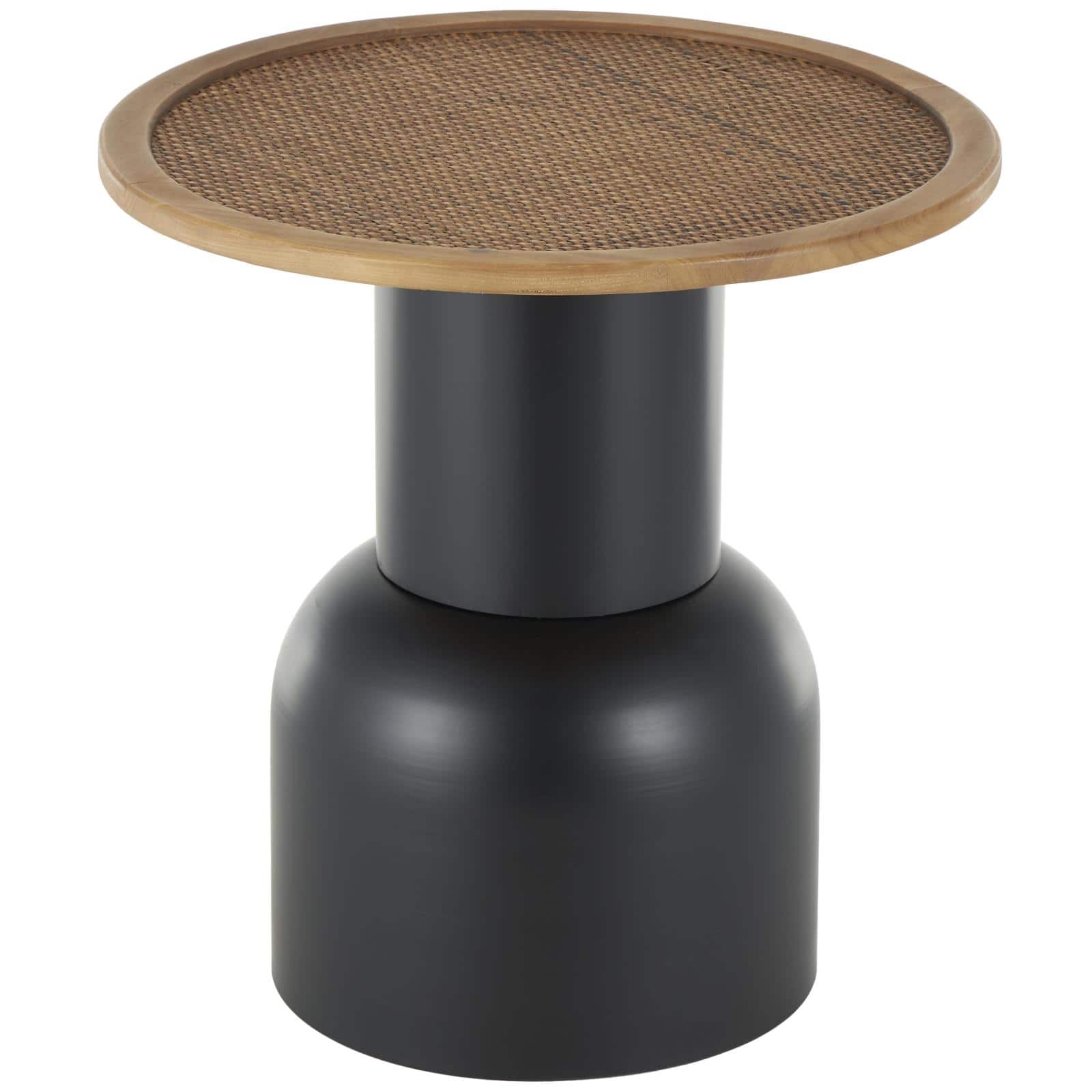 19.5" Black Metal & Rattan Accent Table