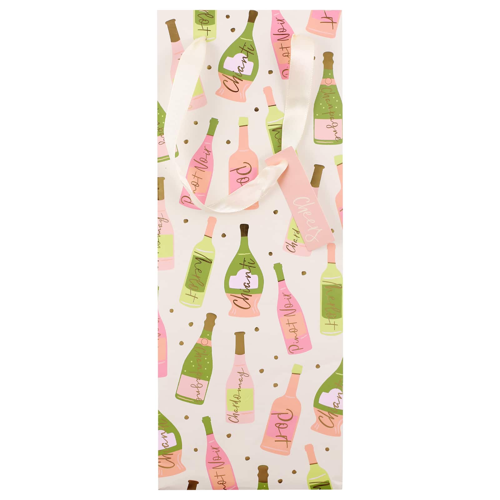 13" Pink & Green Wine Bottle Print Wine Bottle Gift Bag by Celebrate It™