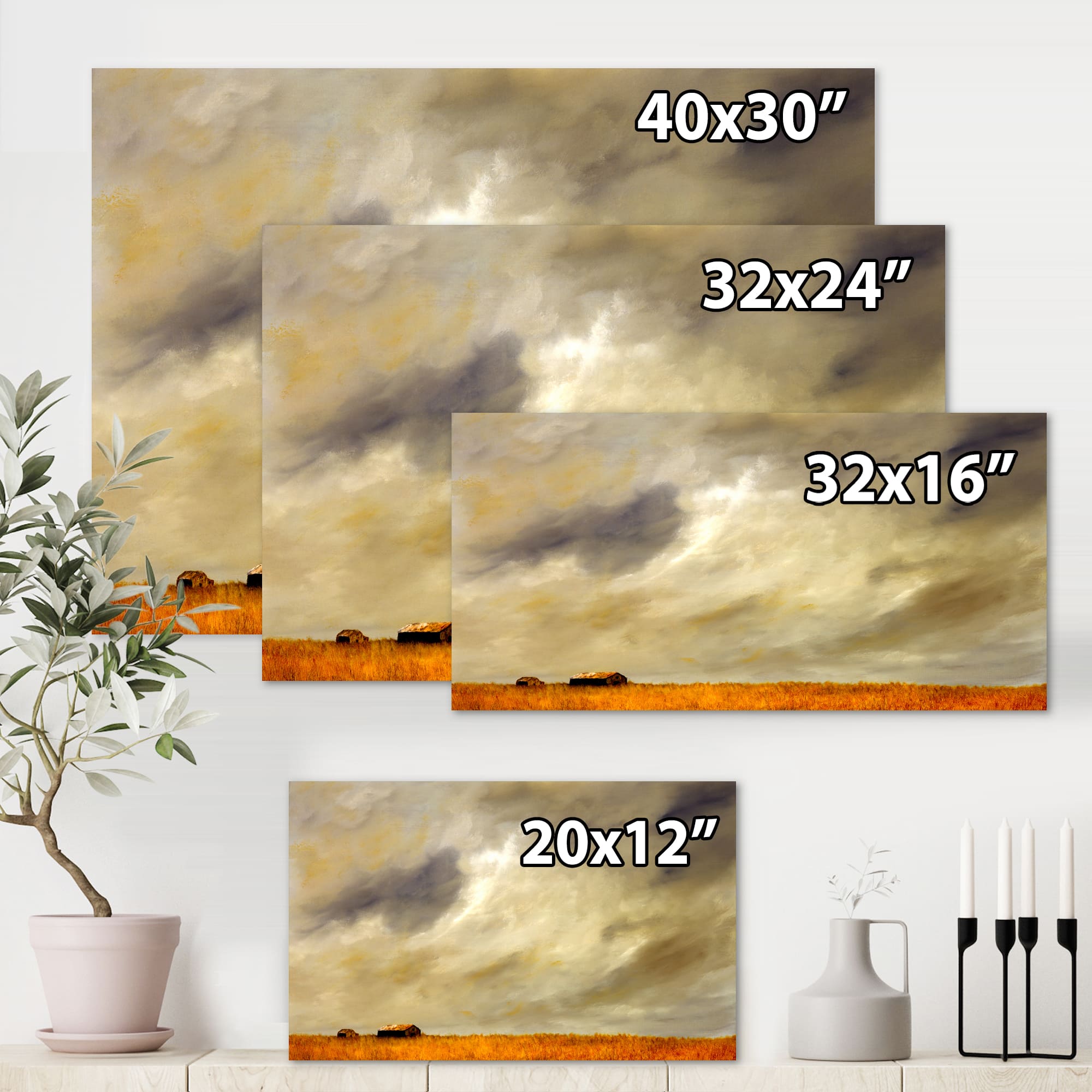 Designart - Desert Farmhouse Under Cloudy Sky in Washington I
