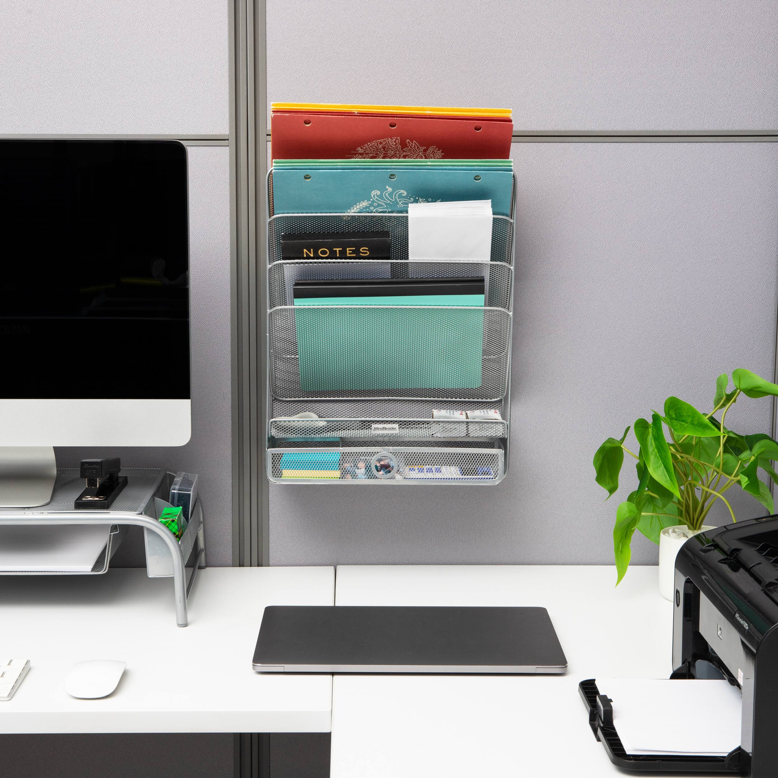 Mind Reader 4-Tier Vertical File Storage, Desktop Organizer, Wall Mount, Office, Metal Mesh, 12.5"L x 4"W x 16.5"H