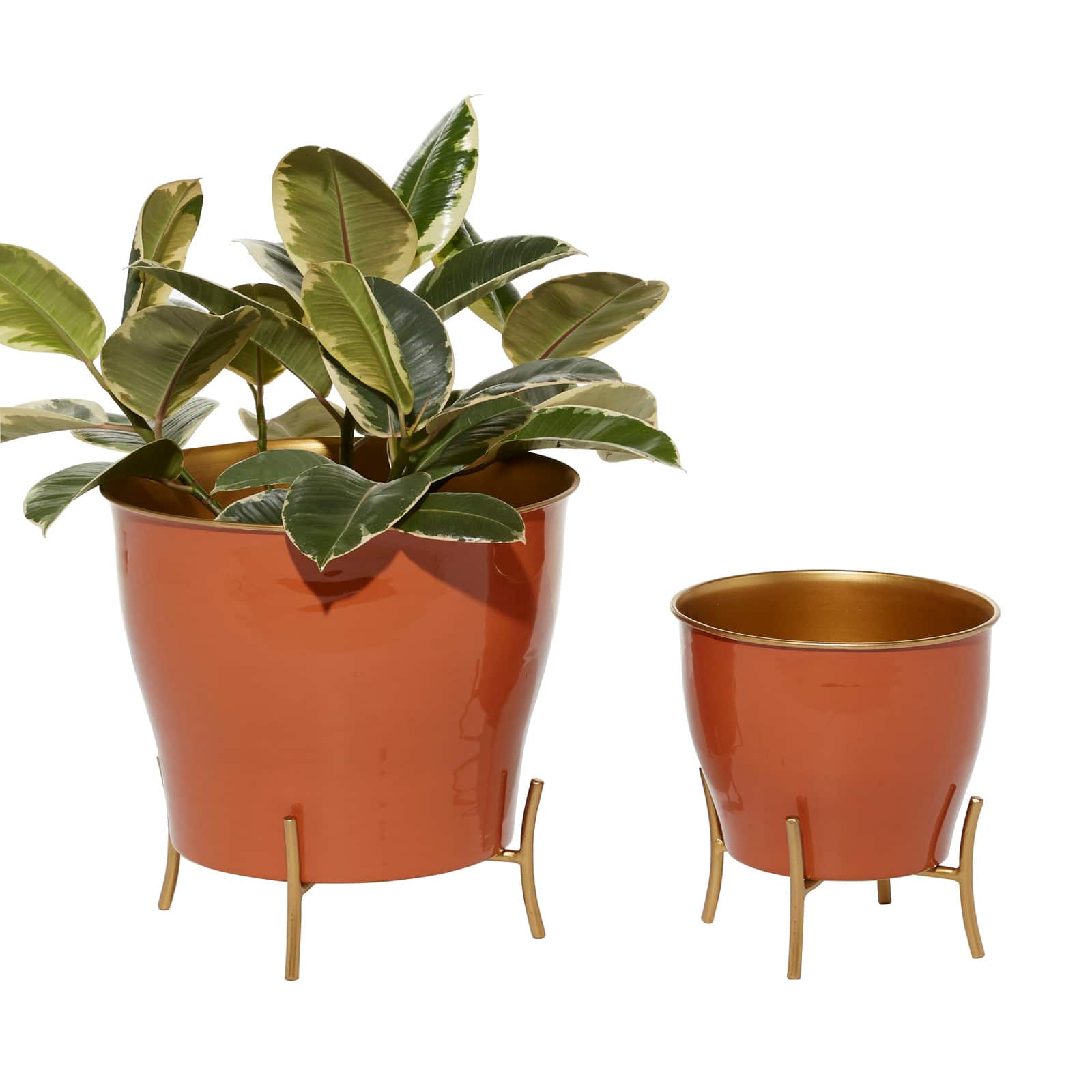Orange Metal Farmhouse Planter Set, 9" & 12"