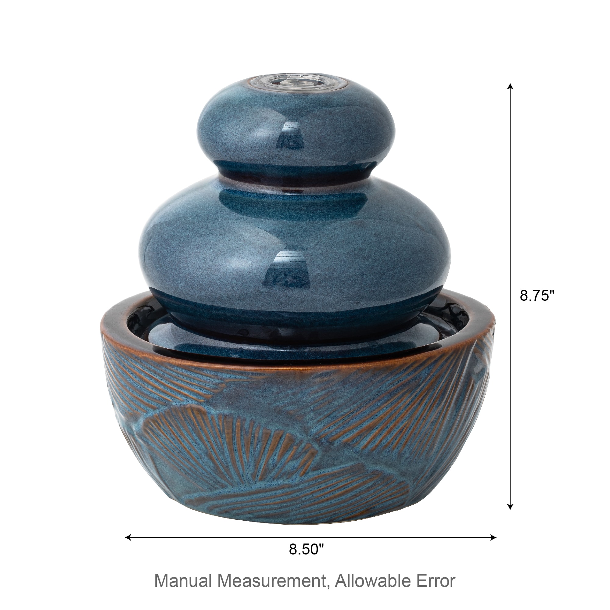 Glitzhome® 8.75" LED Turquoise Leaf Textured Ceramic Tabletop Fountain