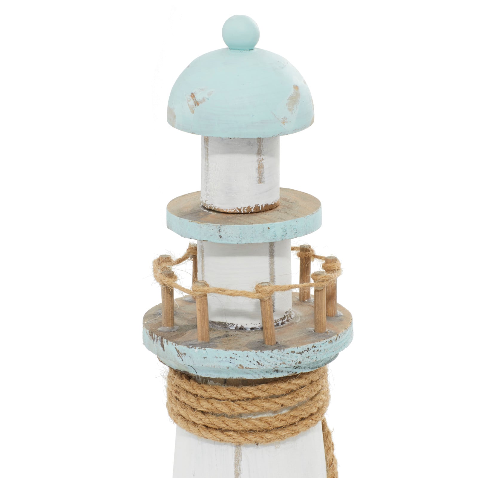 Coastal White Wooden Lighthouse Sculpture, 15" x 6" x 6"