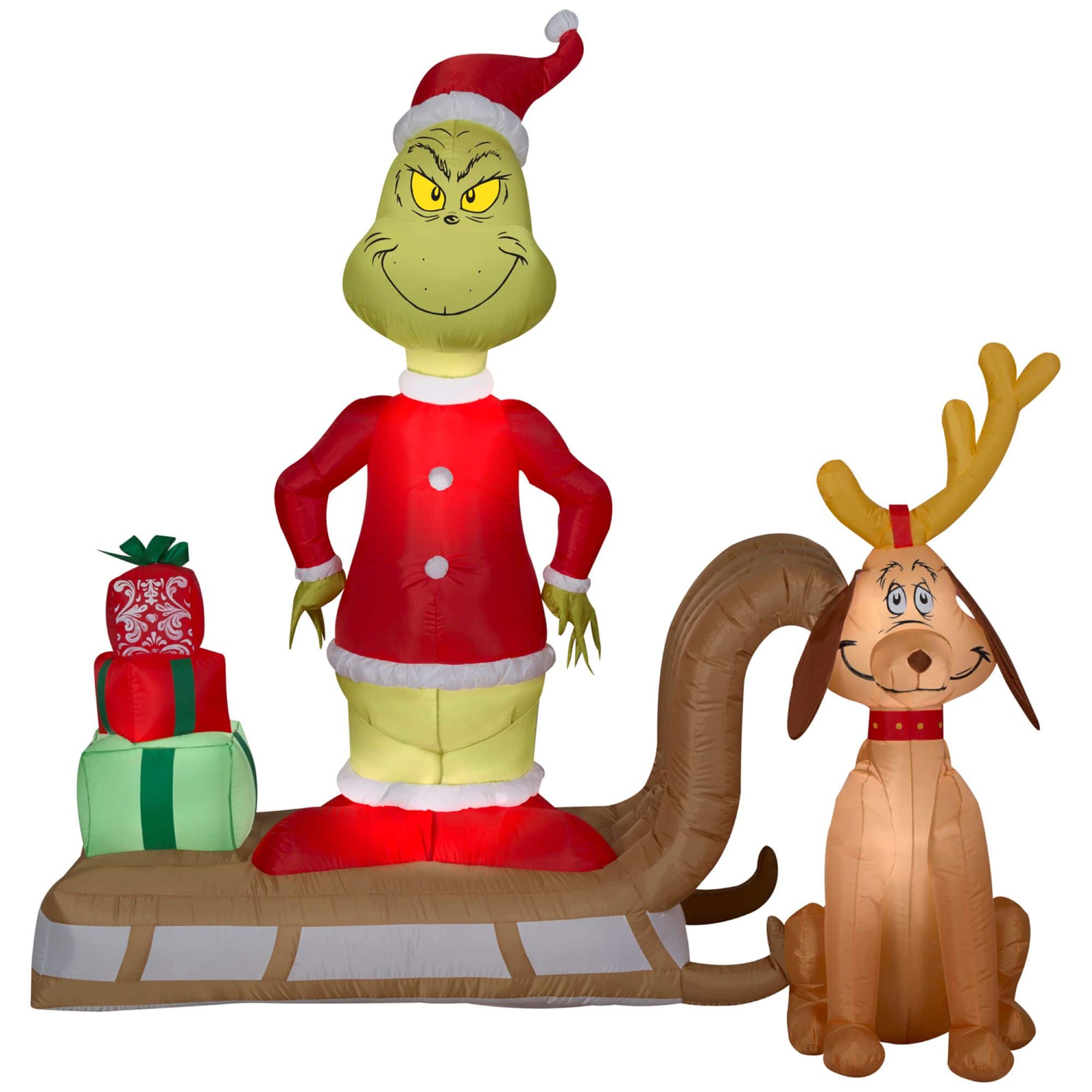 6ft. Airblown® Inflatable Christmas Grinch & Max Sled Scene with Gift Stack