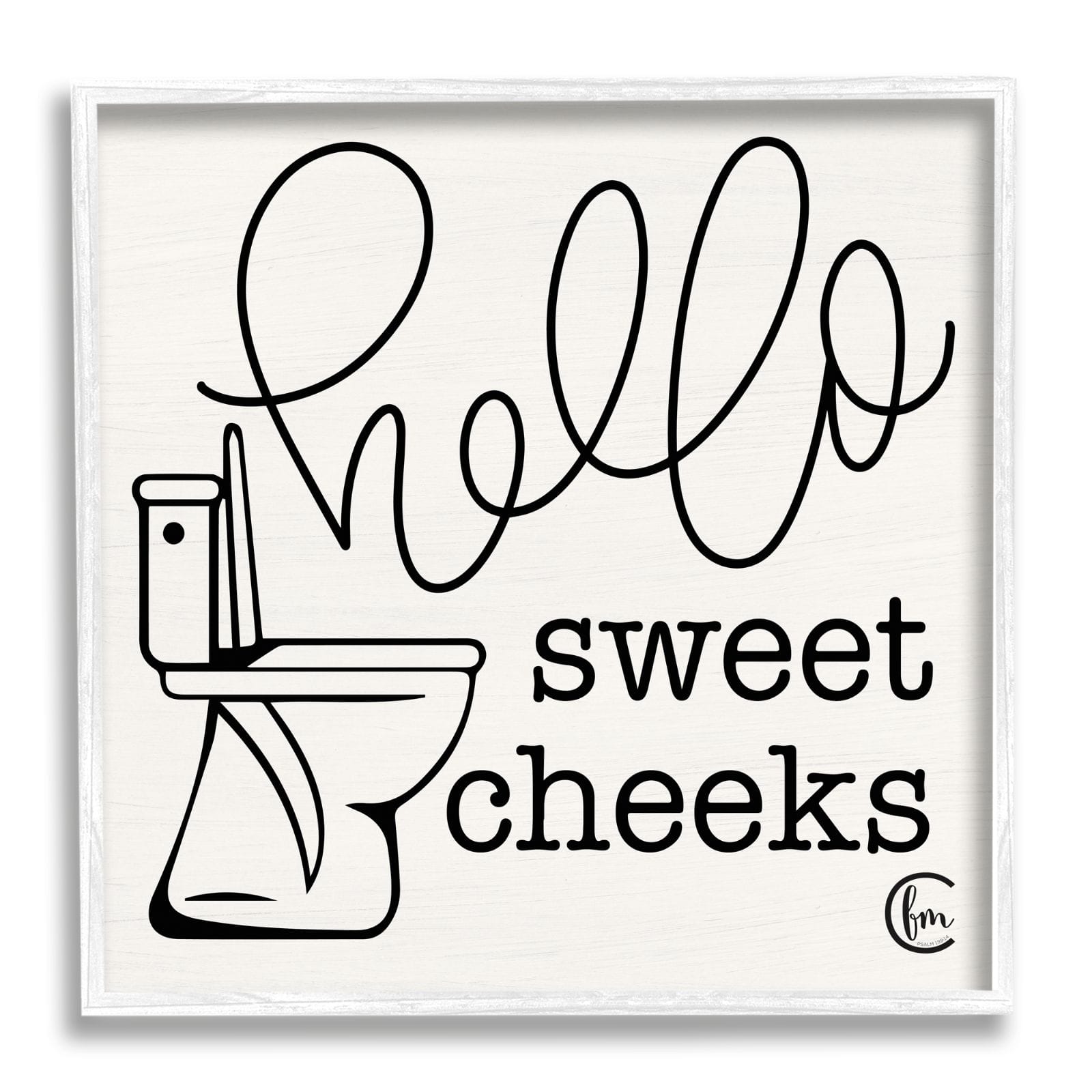 Stupell Industries  Toilet Hello Sweet Cheeks Black and White Curly Script Cursive Typography Framed Wall Art