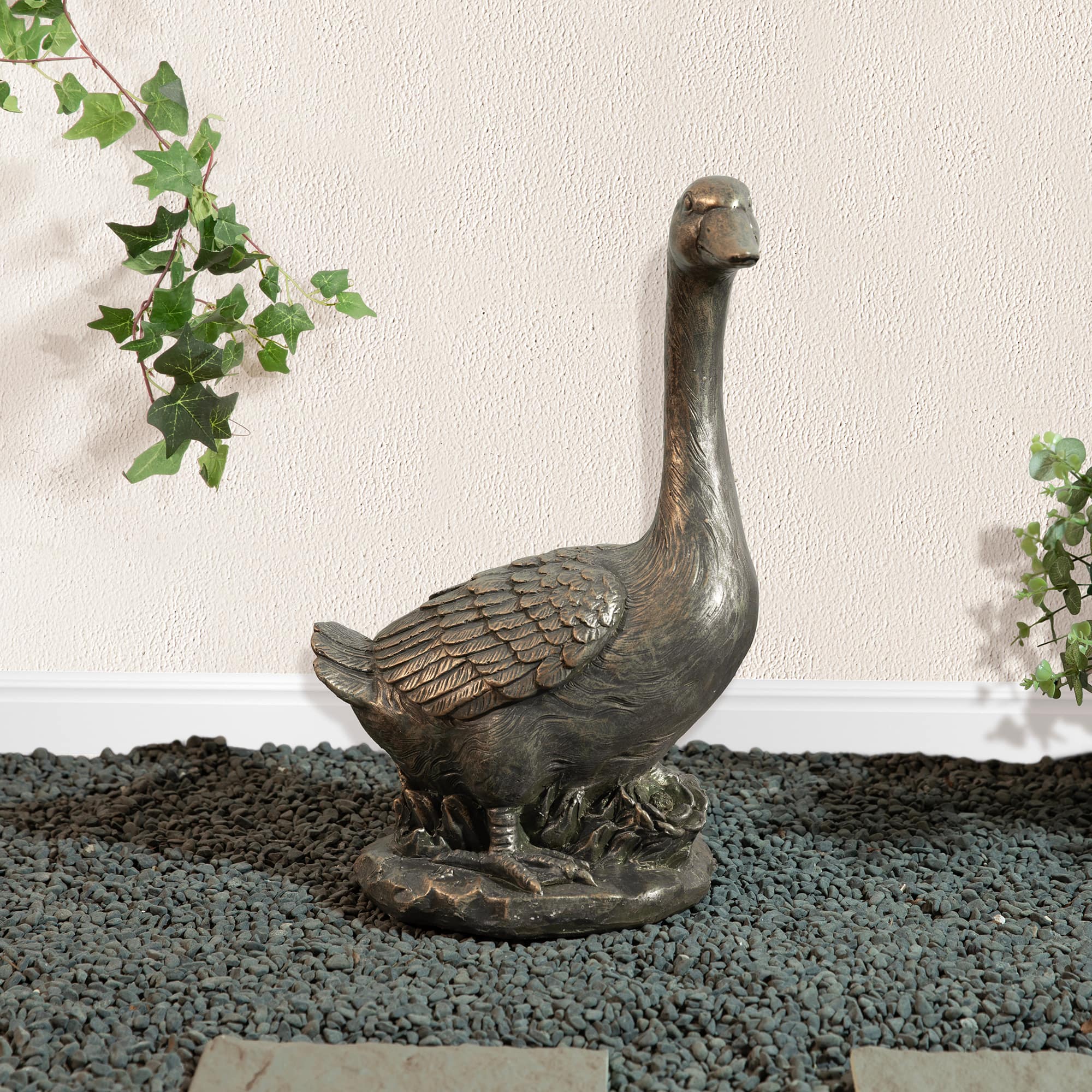 Glitzhome® 20" MGO Faux Bronze Goose Garden Statue